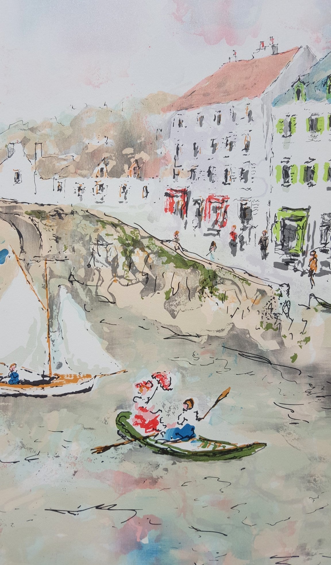 Sonntag auf der Isle de France /// Contemporary City Street Scene River People Art (Zeitgenössisch), Print, von Urbain Huchet