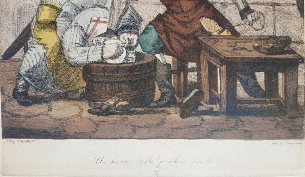 An original hand colored stone lithograph by French artist Edme Jean Pigal (1798-1872) titled 