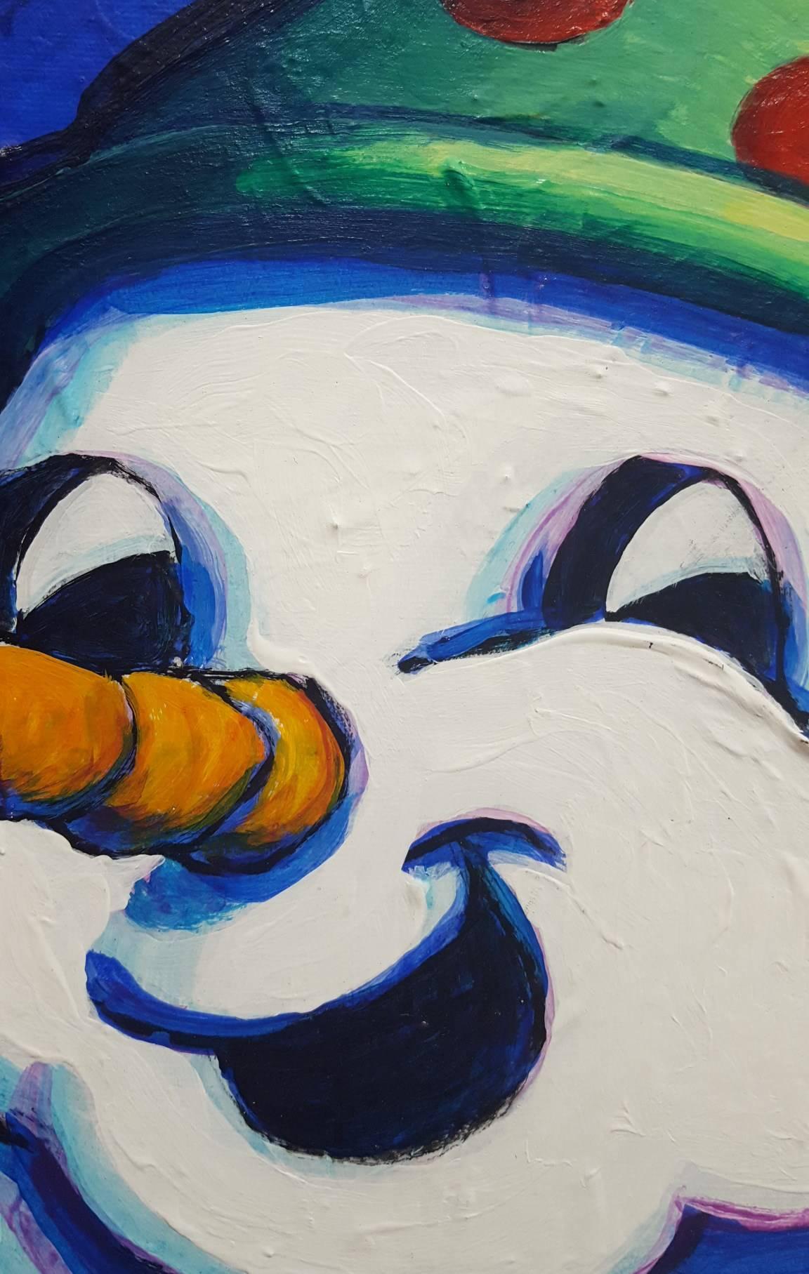Frosty the Snowman - Blue Portrait Painting by Unknown