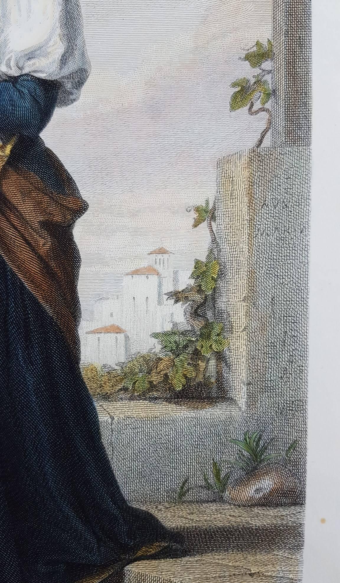 An original hand colored steel plate engraving after French artist Charles Jalabert (1819-1901) titled 