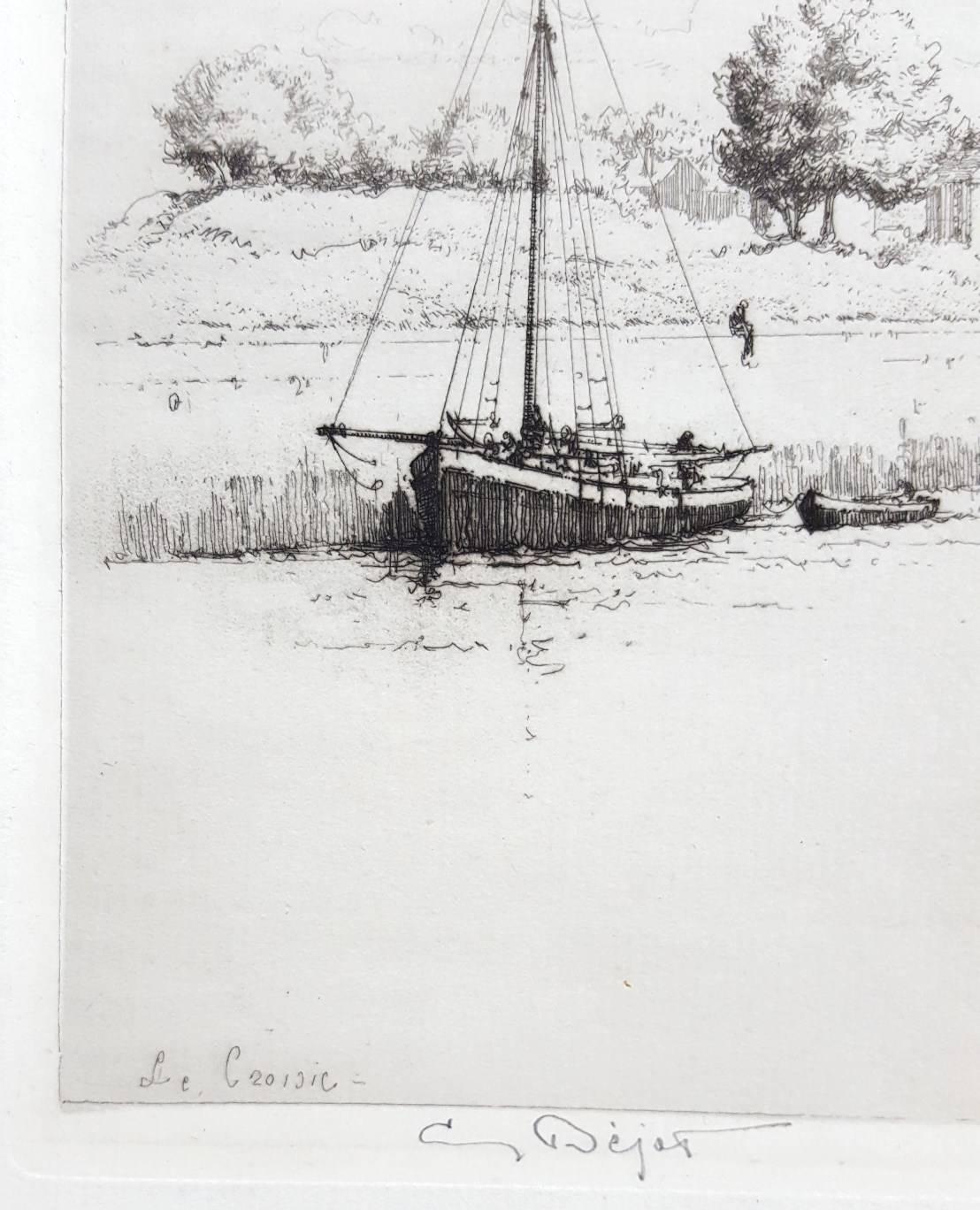 Le Quai de la Petite Chambre Le Croisic - Print Impresionista de Eugene Bejot