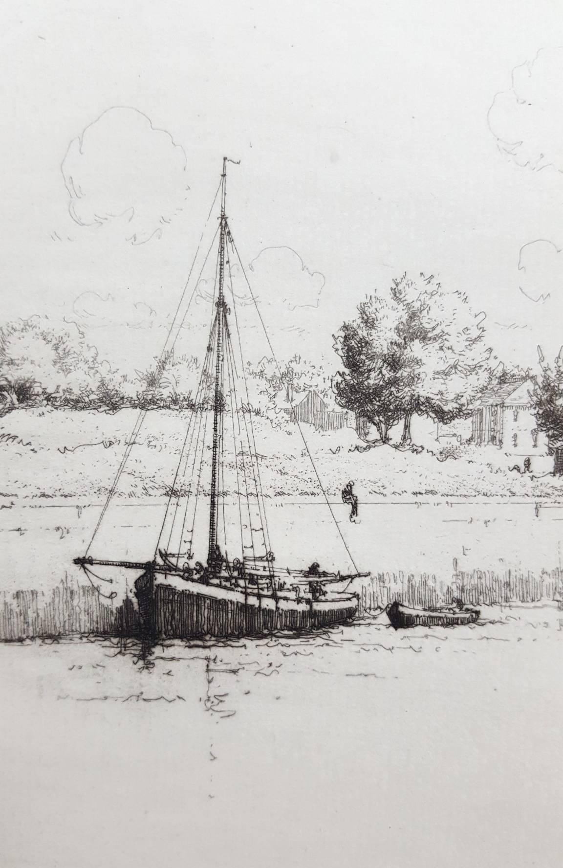 Le Quai de la Petite Chambre Le Croisic - Landscape Print Gris de Eugene Bejot