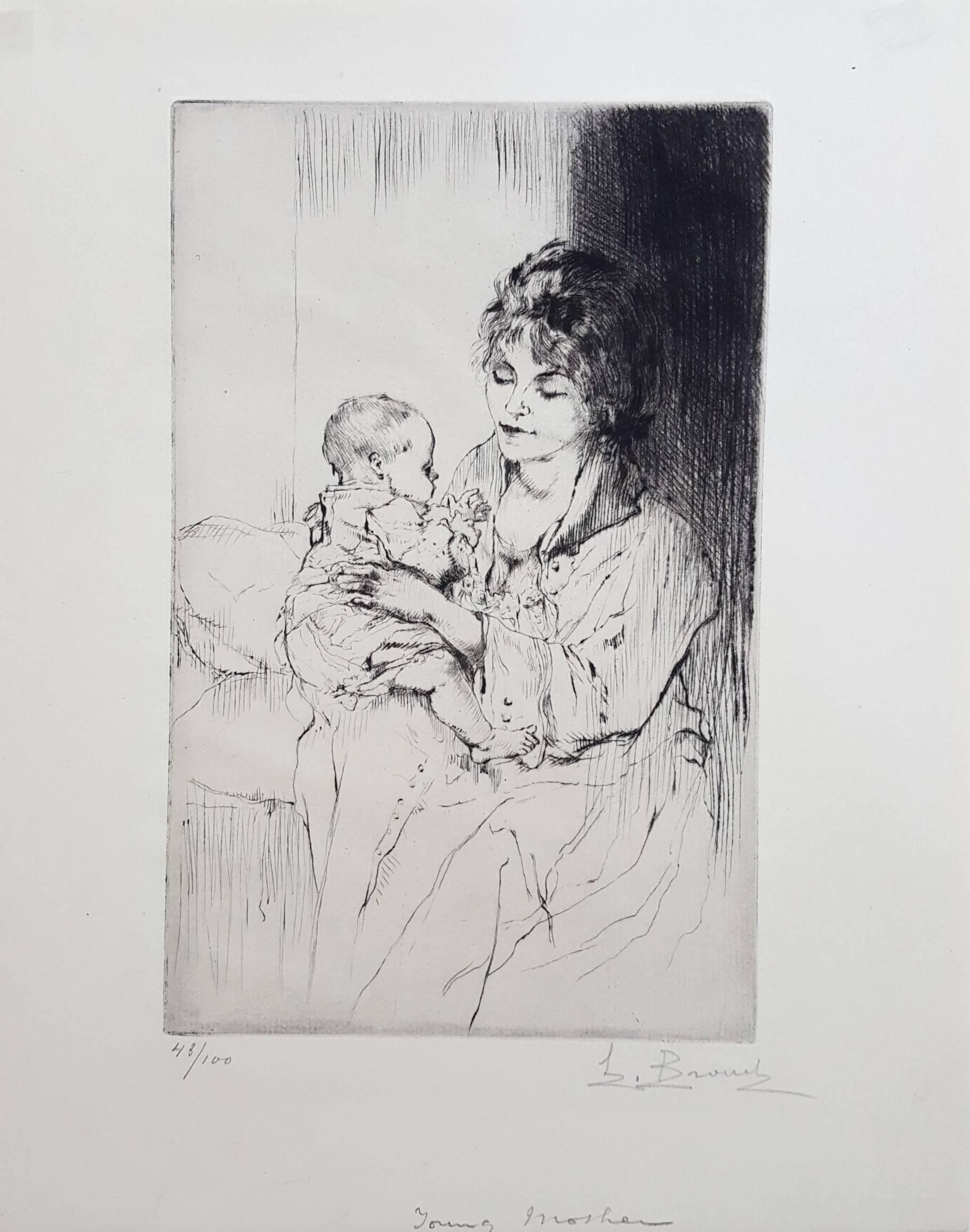Junge Mutter (winzige kleine Hände) – Print von Auguste Brouet