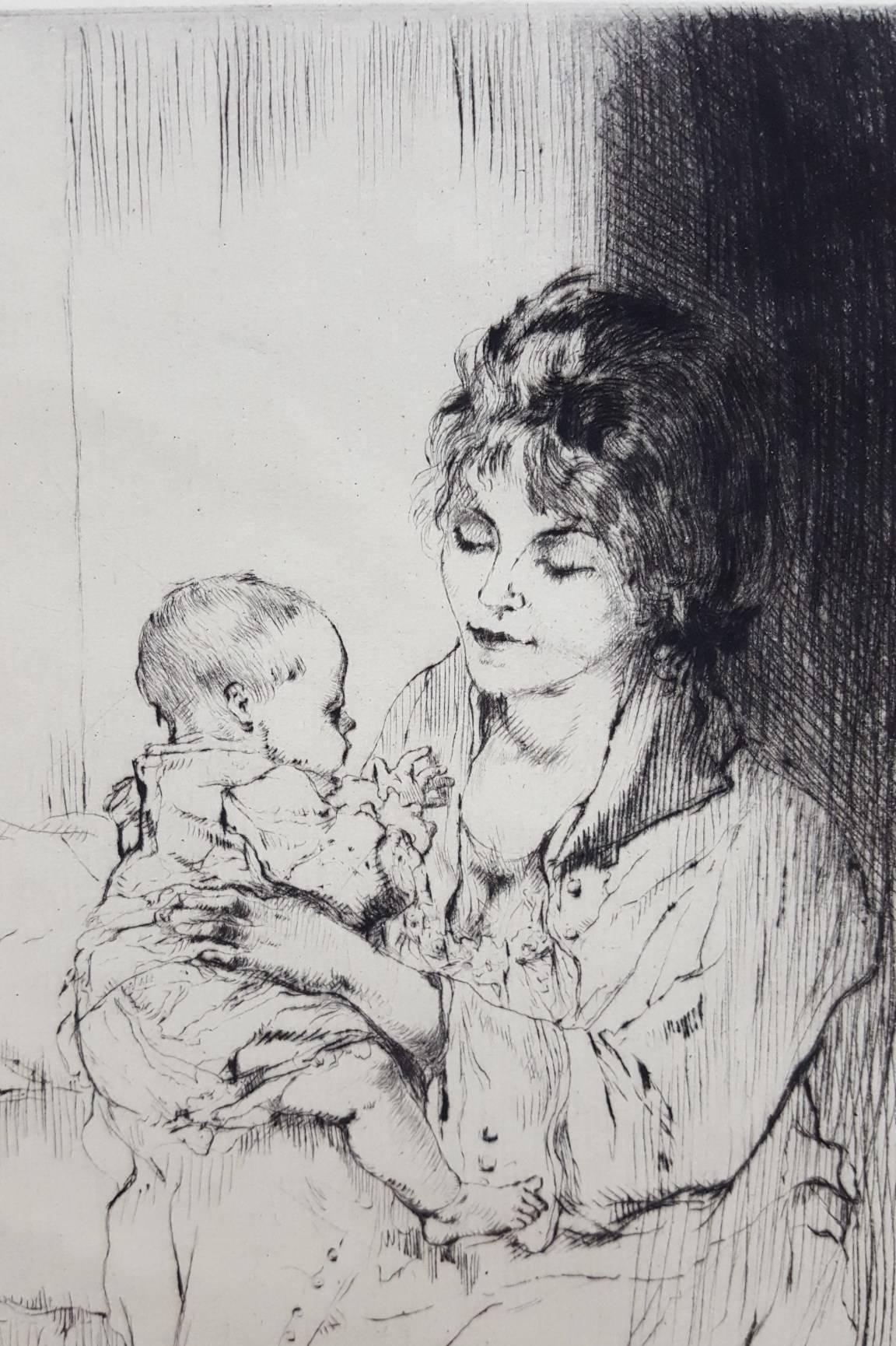 Junge Mutter (winzige kleine Hände) (Impressionismus), Print, von Auguste Brouet