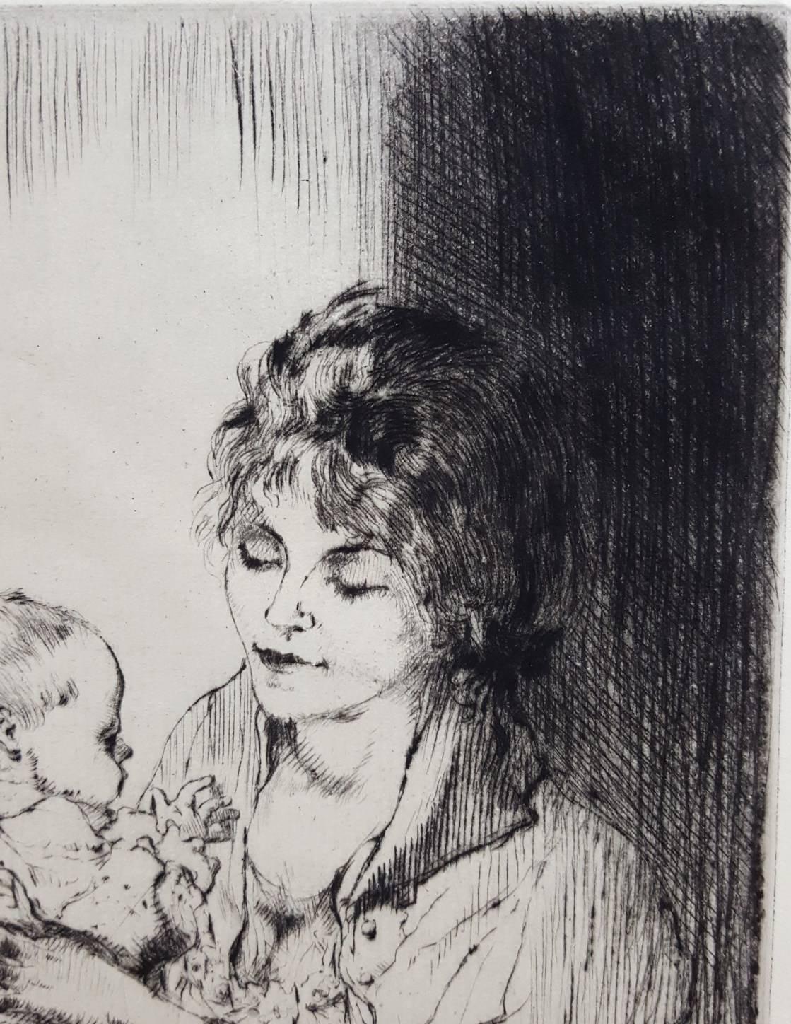 Young Mother (Tiny Little Hands) - Gray Figurative Print by Auguste Brouet
