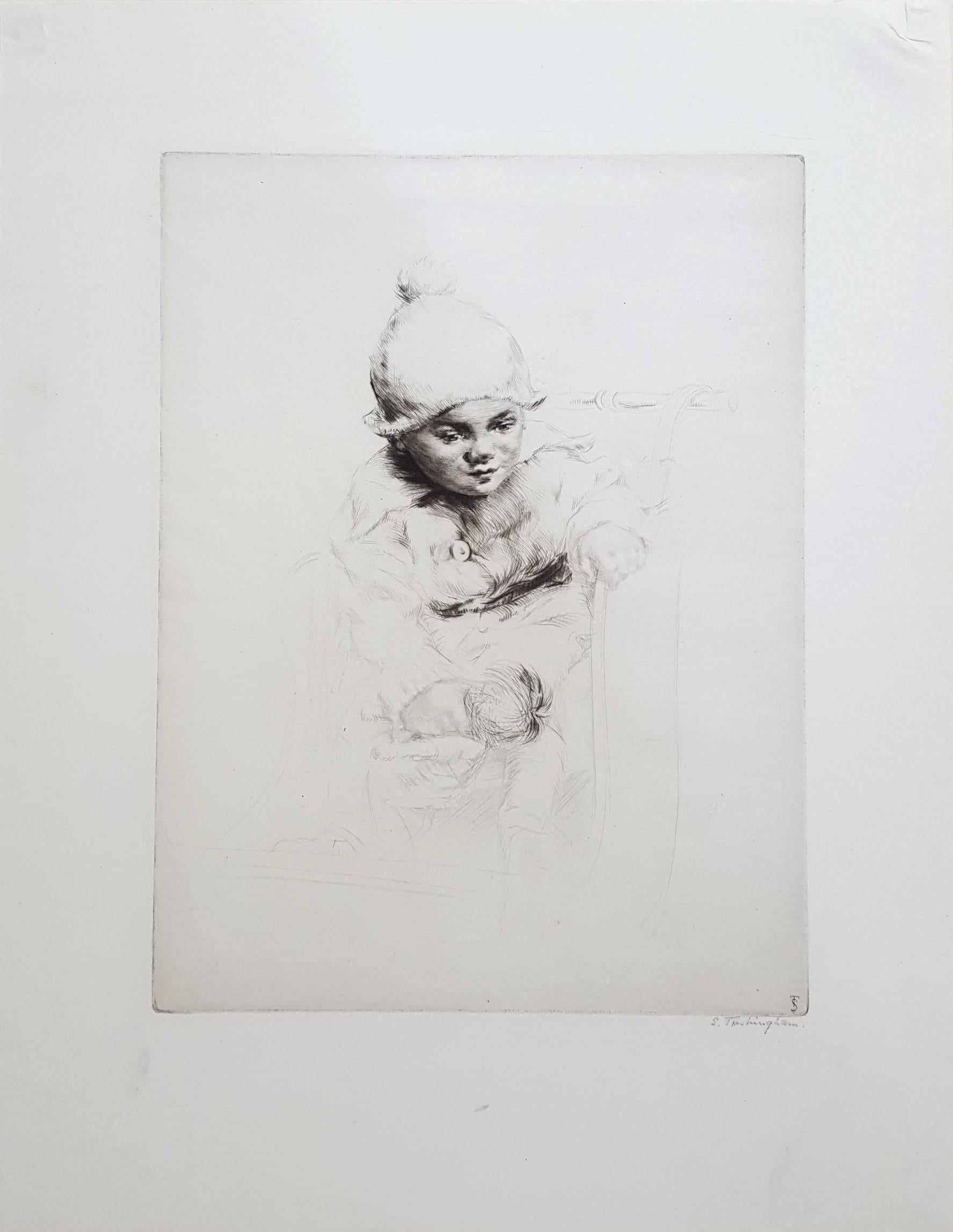 Peggy /// Antico ritratto all'acquaforte di epoca vittoriana Figurativo di bambini britannici Child & Child - Print di Sidney Tushingham