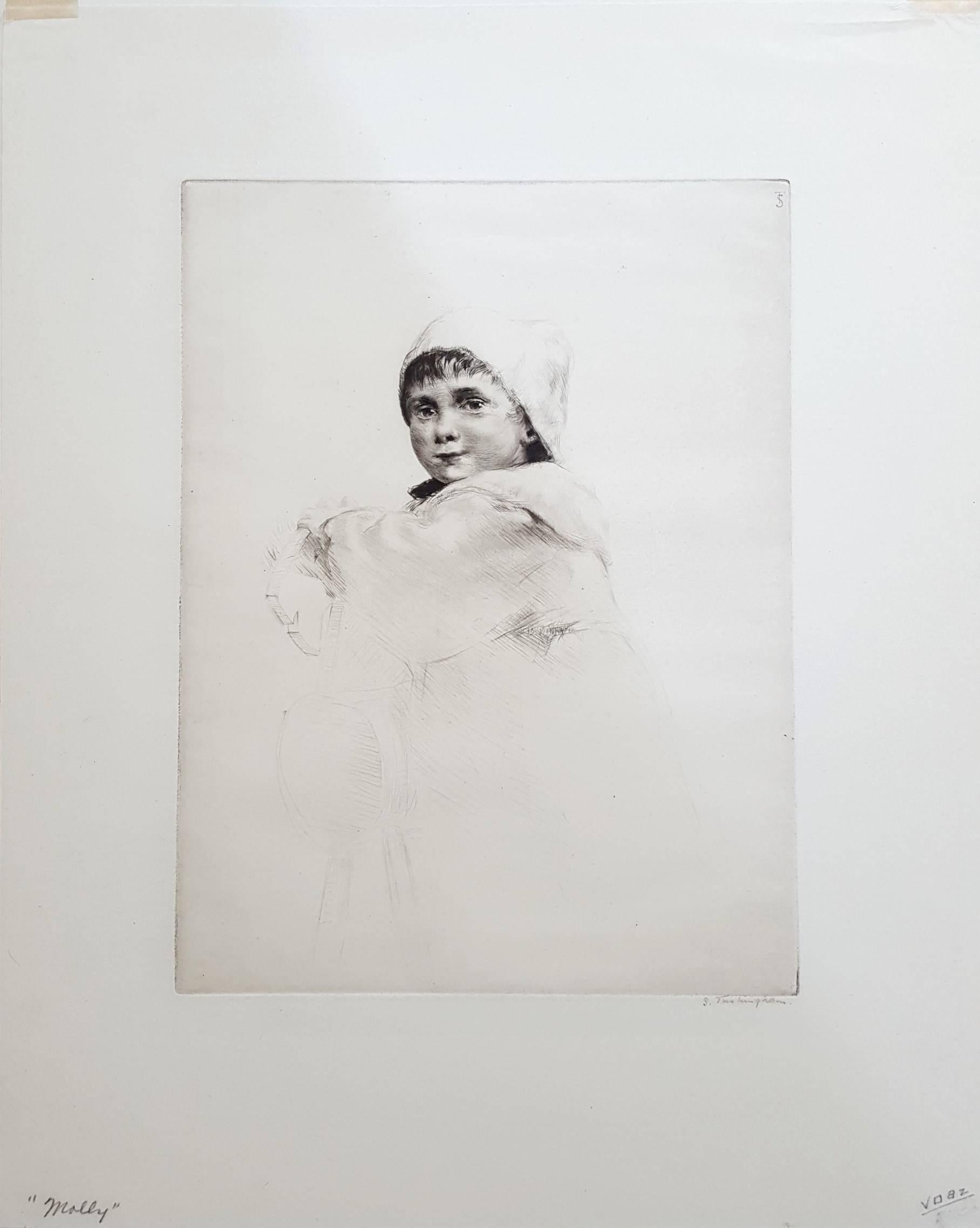 Molly /// Antico ritratto all'acquaforte di epoca vittoriana Figurativo di bambini britannici Child & Child - Print di Sidney Tushingham