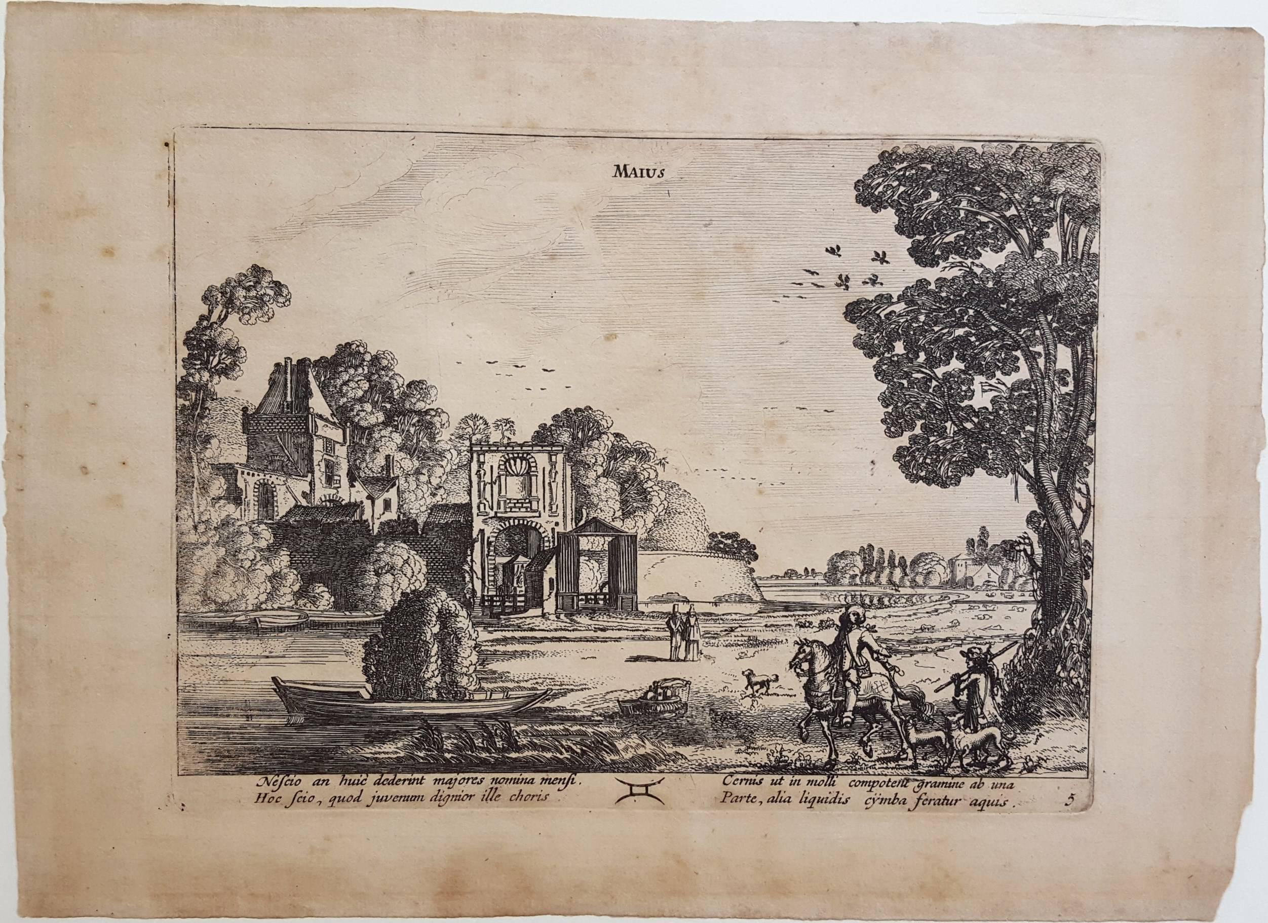 The Months (Complete Set of 12 Copper Plate Engravings) - Brown Landscape Print by Jan Van de Velde