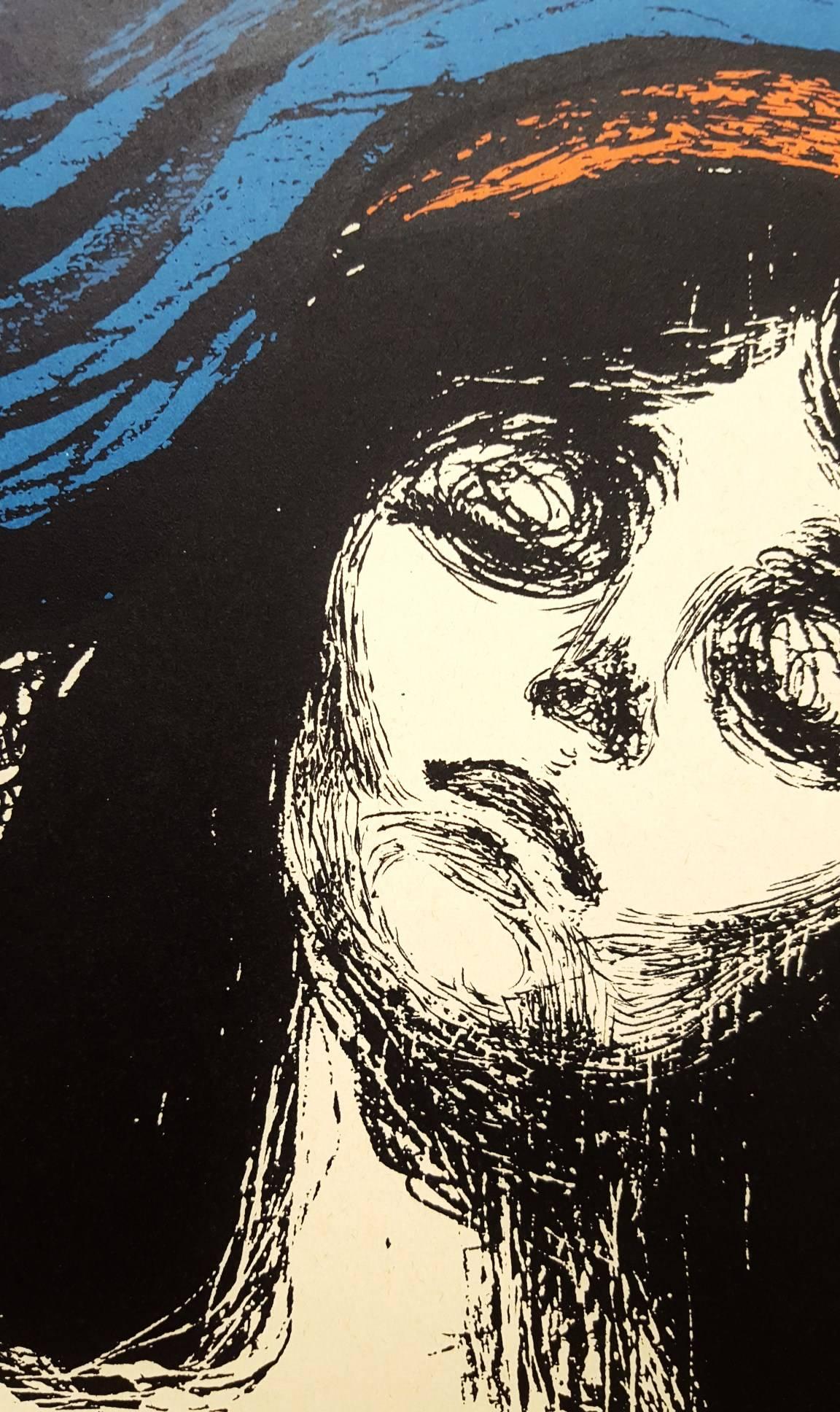 An original lithograph exhibition poster after Norwegian artist Edvard Munch (1863-1944) titled "Madonna - Edvard Munch: the Graphic Work", 1973. The lithograph printed onto this exhibition poster is "Madonna" after the original