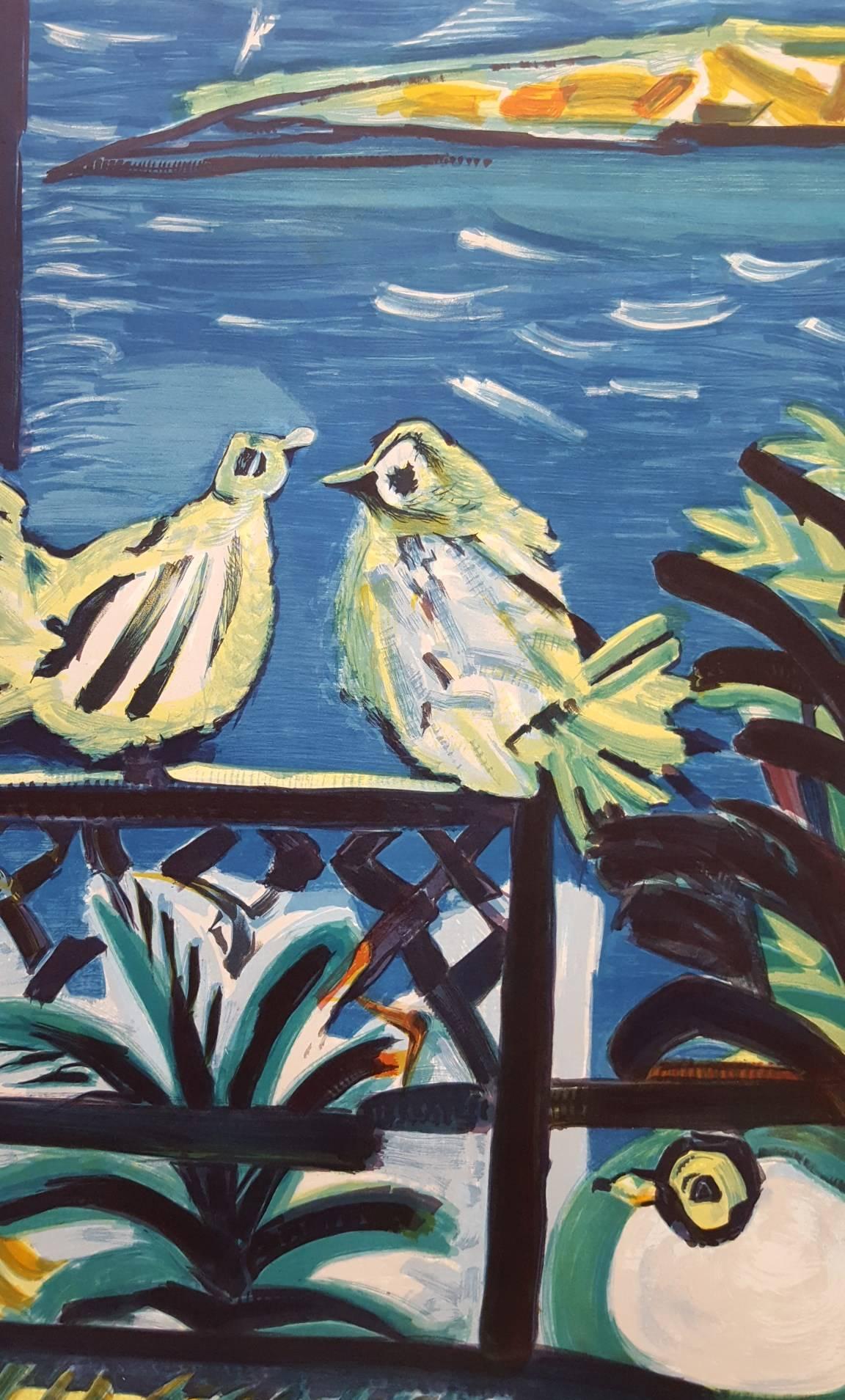 Original-Lithographie-Ausstellungsplakat des spanischen Künstlers Pablo Picasso (1881-1973) mit dem Titel „Cote D'Azur“:: 1962. Die von Picasso autorisierte Lithografie wurde von dem französischen Künstler Henri Deschamps angefertigt. Signiert von