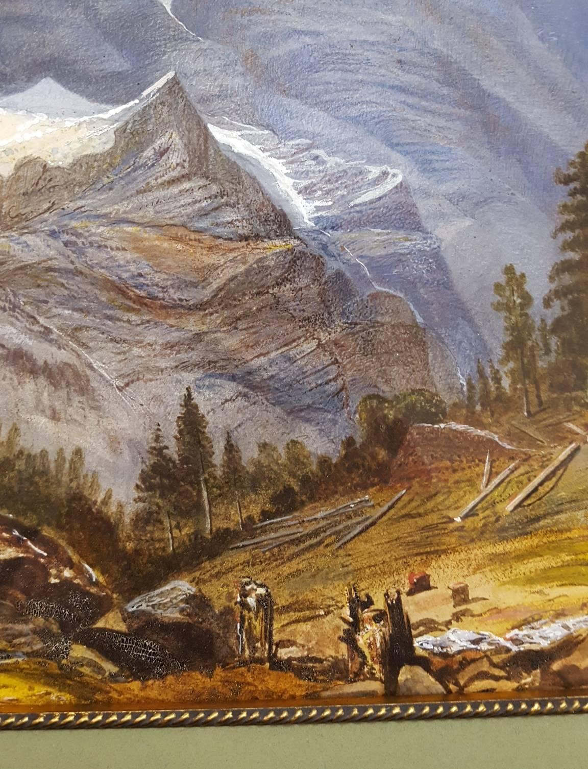 Old Mill in Alpine Landscape - Gray Landscape Painting by Unknown