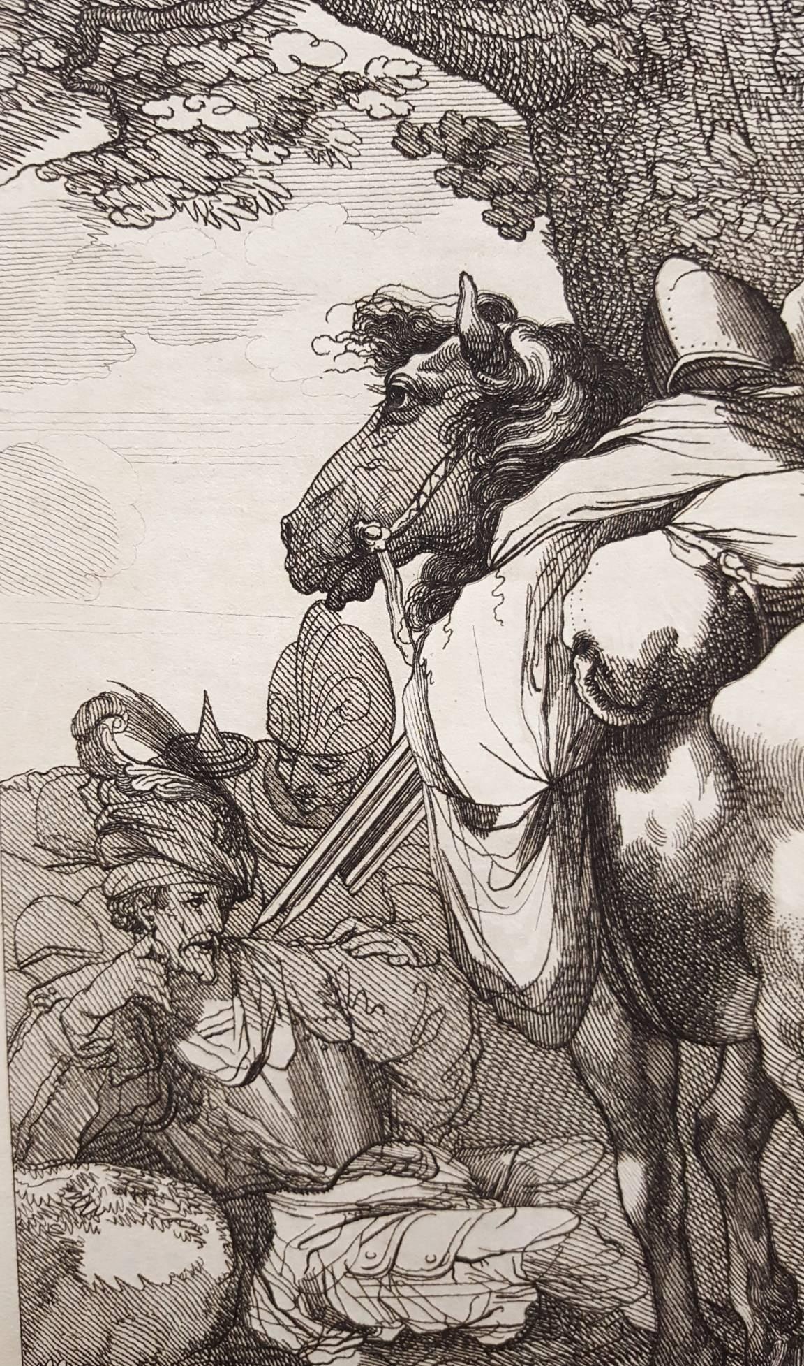 Horse and Soldiers /// ancien animal figuratif victorien britannique - Gris Animal Print par John Hamilton Mortimer