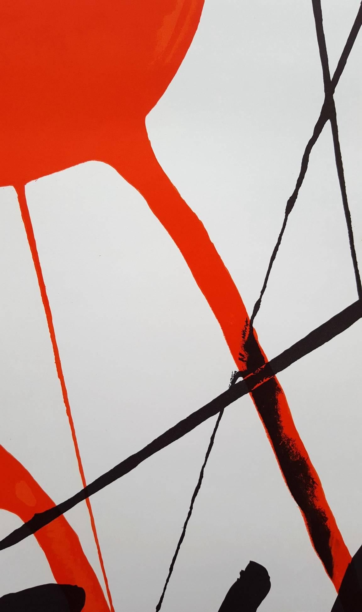 An original lithograph exhibition poster by American artist Alexander Calder (1898-1976) titled "Fleches", 1968. This original exhibition poster was produced for Calder's exhibition "Fleches" at Galerie Maeght in 1968. Printed