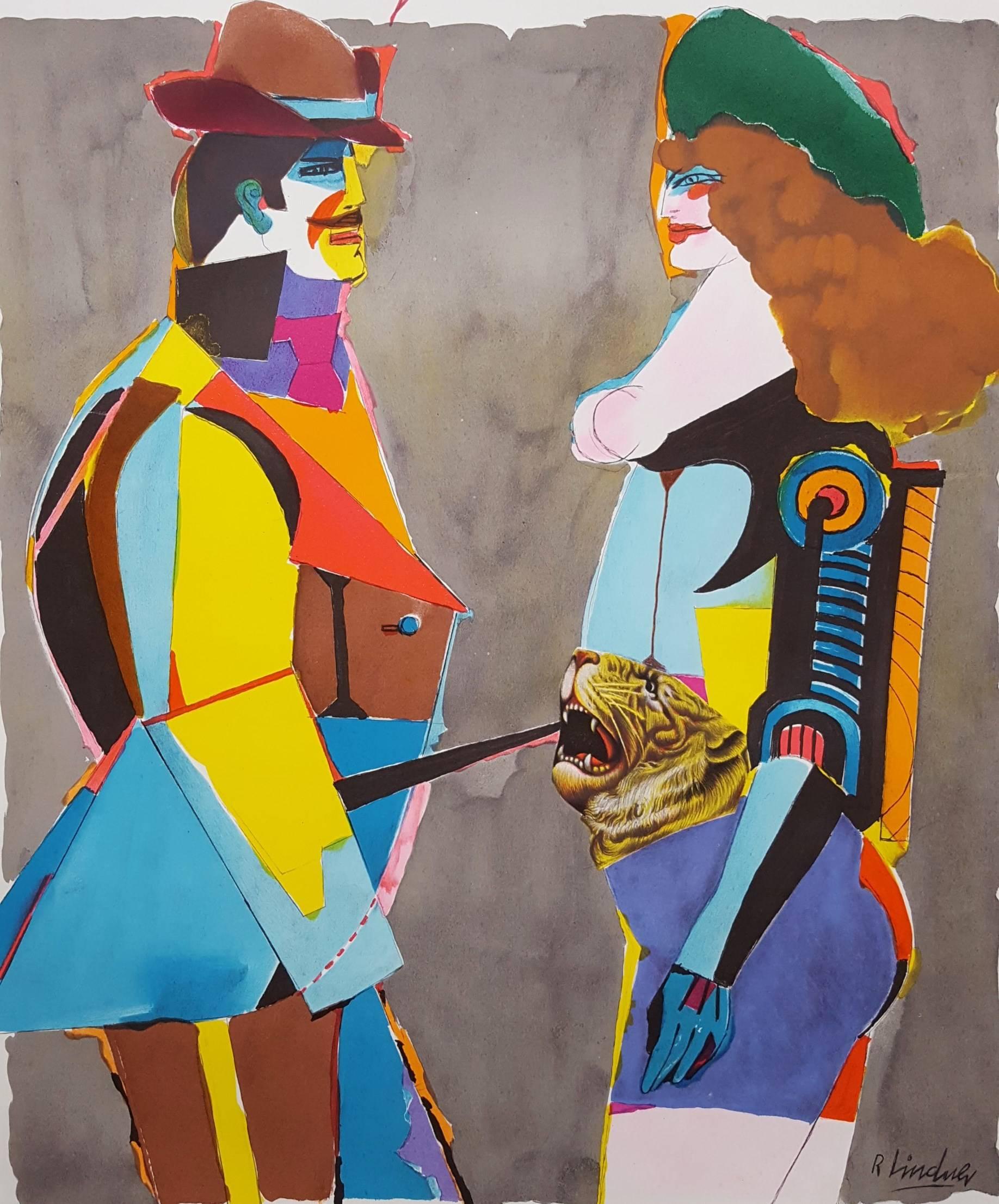 Expo 1977 (Lovers with a Tiger) - Print by Richard Lindner