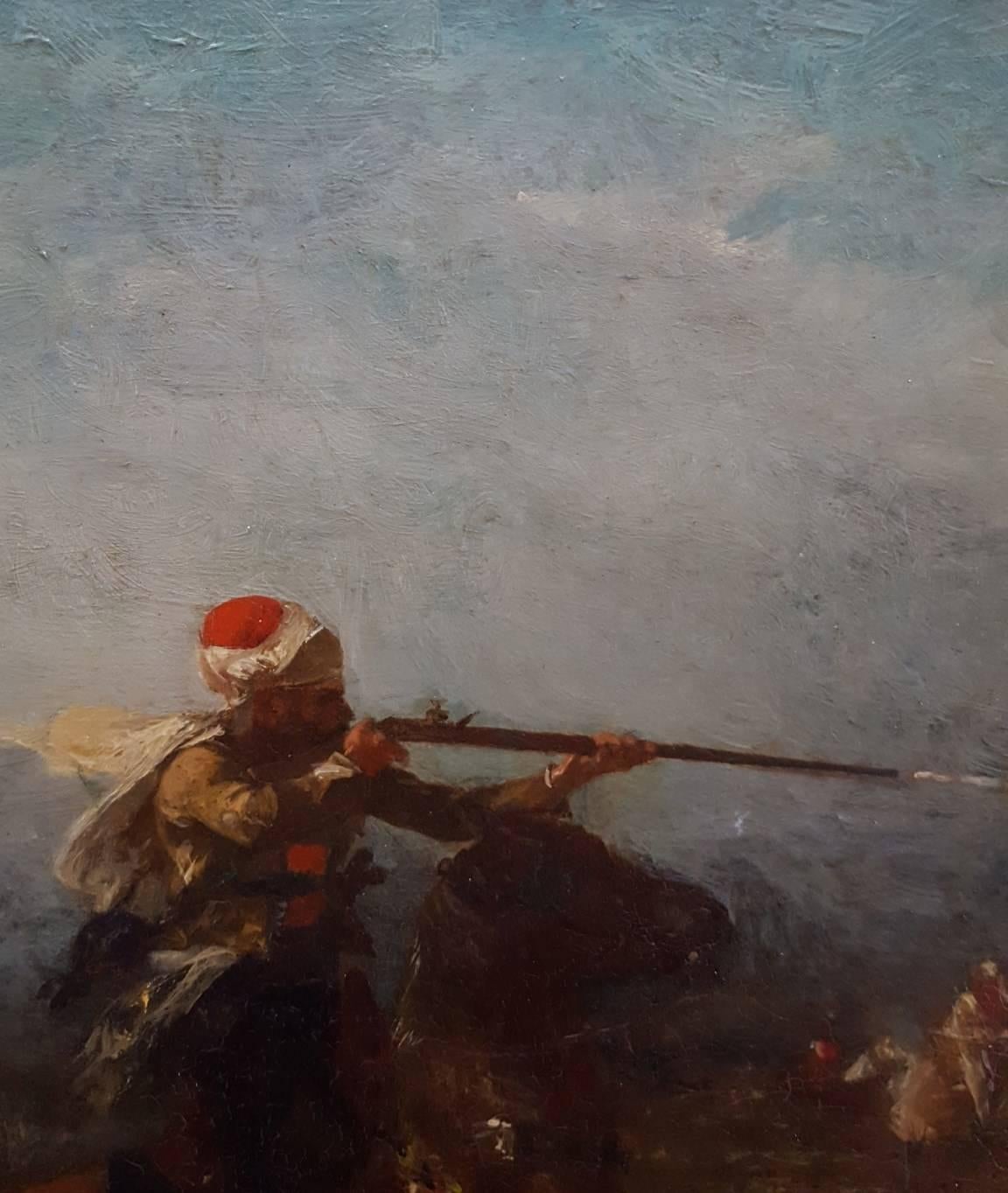 Cavaliers Algériens au Combat - Black Landscape Painting by Georges Washington