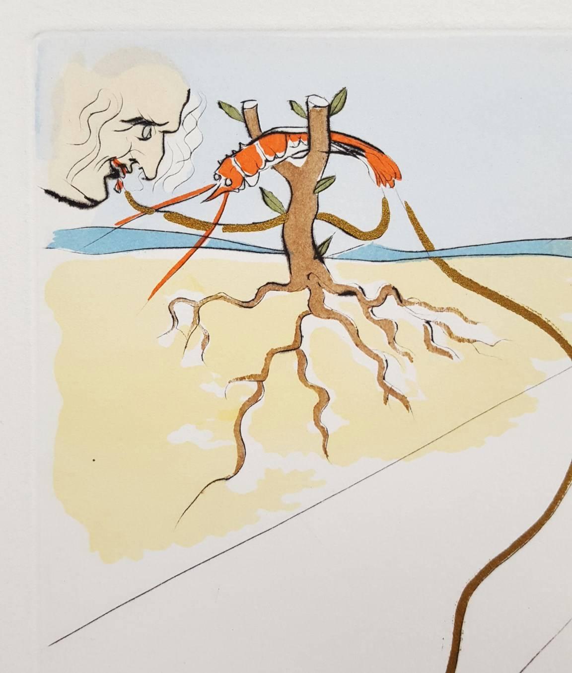 An original drypoint etching with color by pochoir by Spanish artist Salvador Dali (1904-1989) titled 