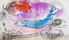 The Blue Fish /// Modern Art Marc Chagall Lithograph Figurative Colorful Woman