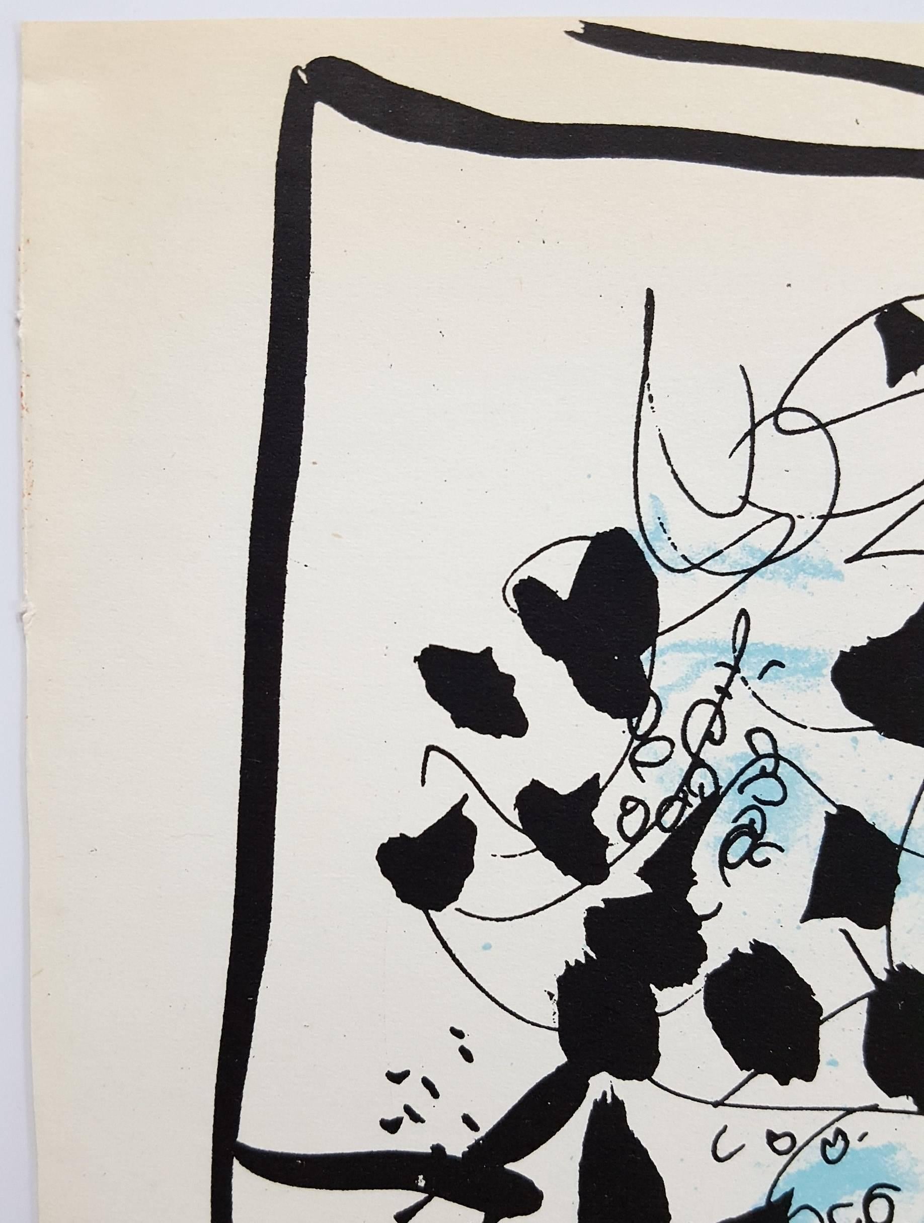 An original lithograph by Russian-French artist Marc Chagall (1887-1985) titled "Black and Blue Bouquet", 1957. Limited edition: 6,000. Published by Jacques Lassaigne in "Chagall Graveurs" in 1957. Printed by Mourlot, Maeght