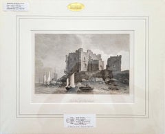 East View of Peel Castle /// Whitaker English Landscape Engraving Boat Fisherman