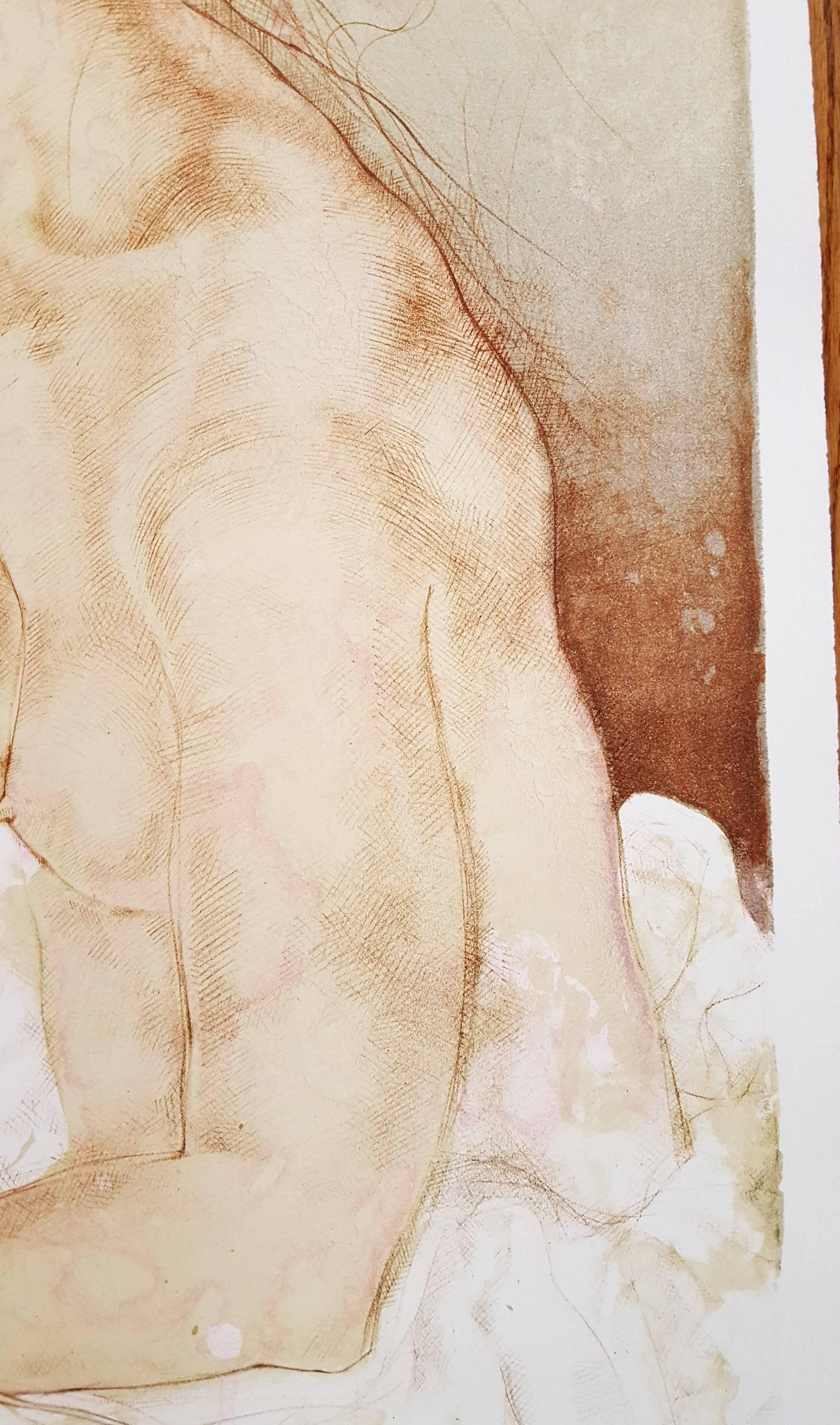 Earth /// Contemporary Female Artist Nude Woman Figurative Lithograph Modern Art - Beige Nude Print by Dagmar Mezricky