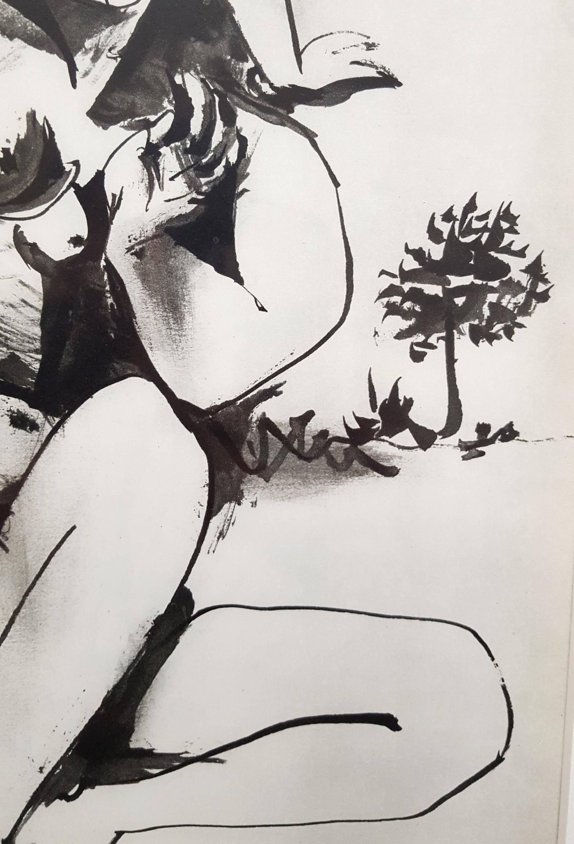 A vintage heliogravure after Spanish artist Pablo Picasso (1881-1973) titled "La Comedie Humaine", 1954. Published by Verve, Paris France 1954. Produced from Picasso's sketches from the series entitled "La Comedie Humaine".