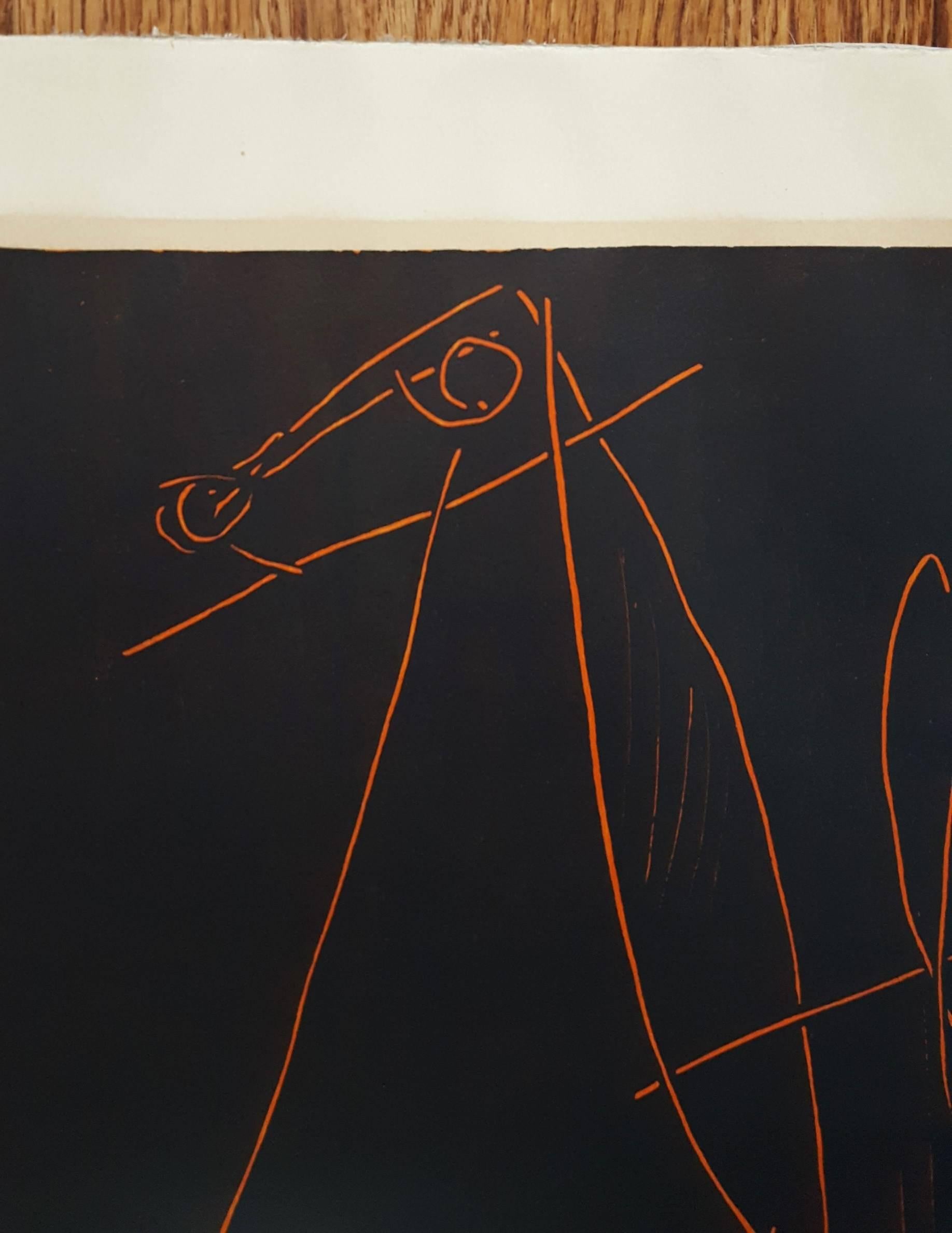 An original signed lithograph on wove paper by Italian artist Marino Marini (1901-1980) titled "Horse and Rider", c. 1950. Hand pencil signed by Marino lower right and numbered lower left. Limited edition: 73/200. Arches watermark right