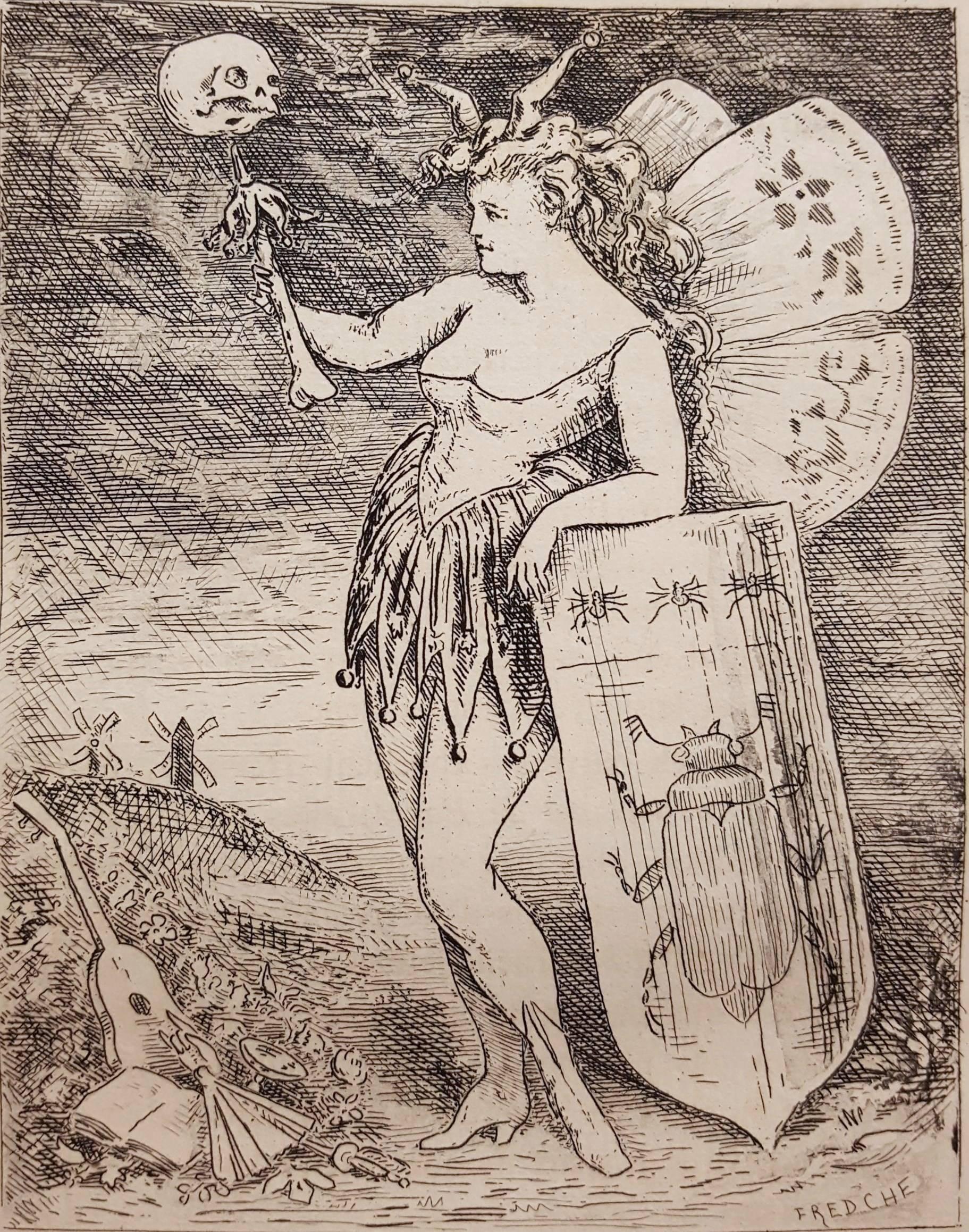 Frederic Chevalier Figurative Print – Montmartre Femme Vanite Scarabee