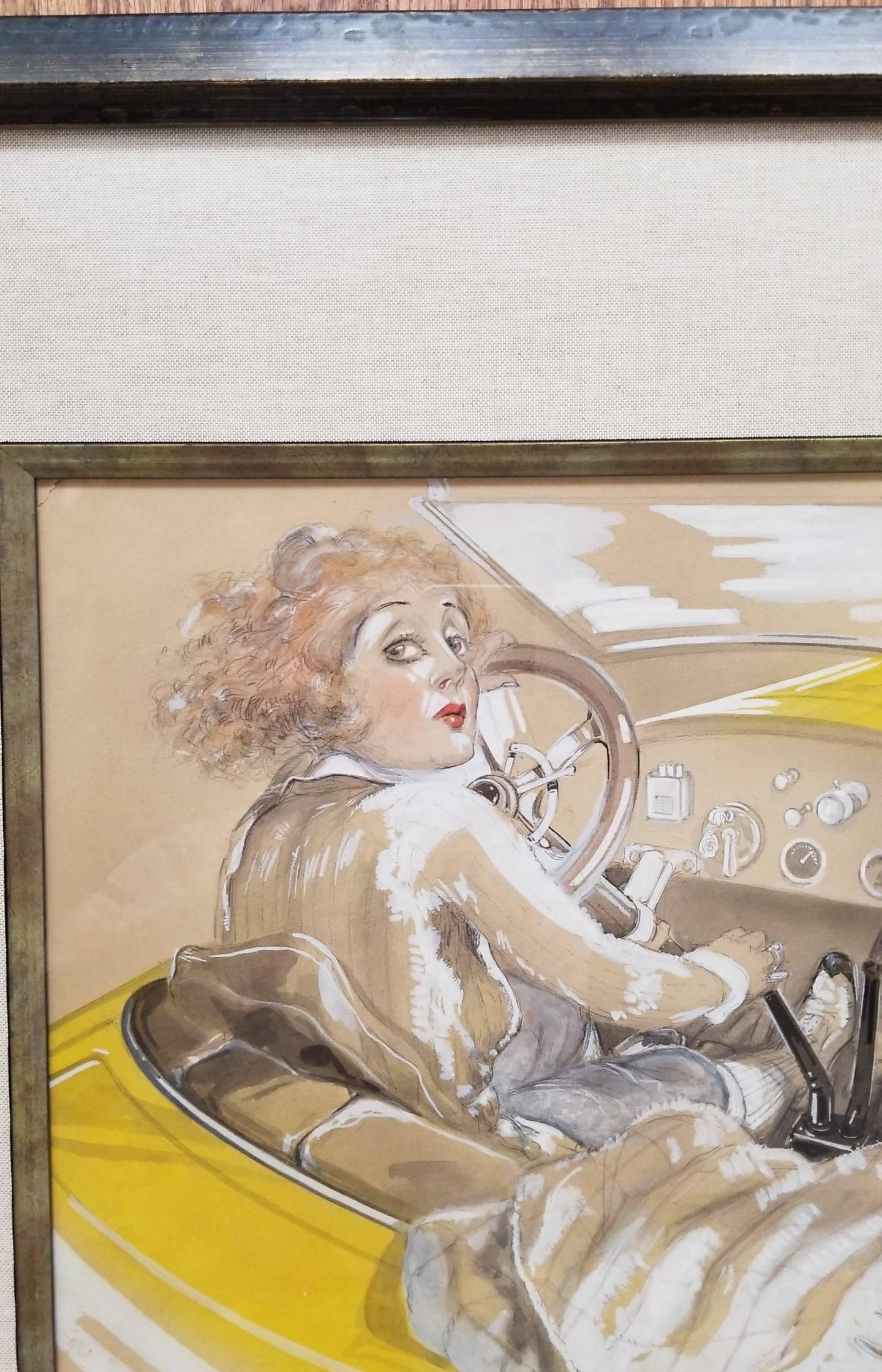 An original signed pencil and gouache on illustration board by American artist Carl Reed (1913-2005) titled "Poor Little Chorus Girl Shifting For Herself", c. 1935. Hand signed by Reed lower right and titled bottom center. Newly framed,