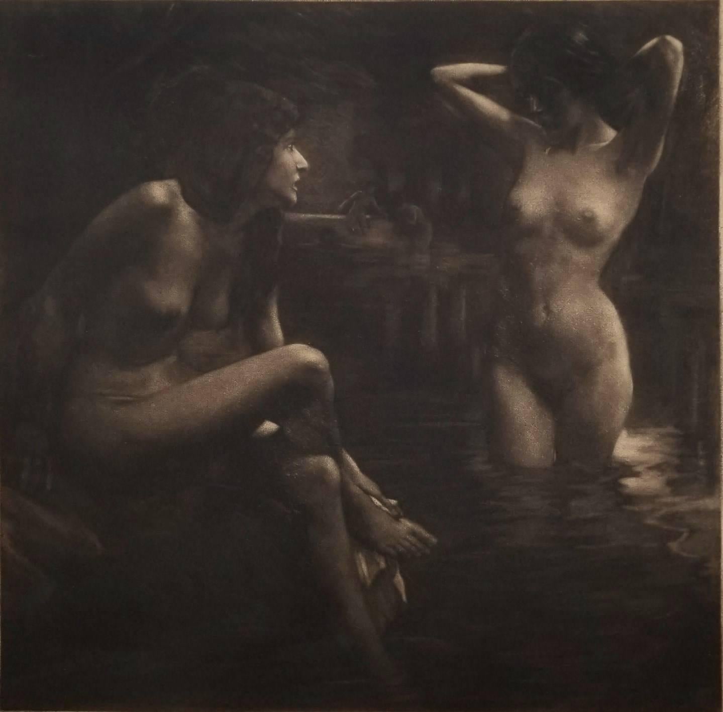 Georg Jahn Nude Print - Bathers in a Grotto