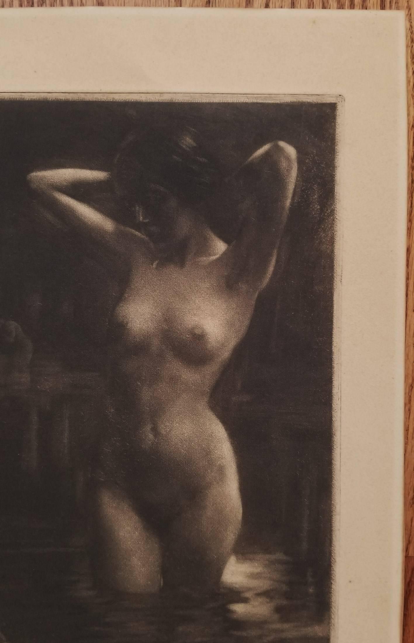 An original signed mezzotint etching on heavy wove paper by German artist Georg Jahn (1869-1940) titled 