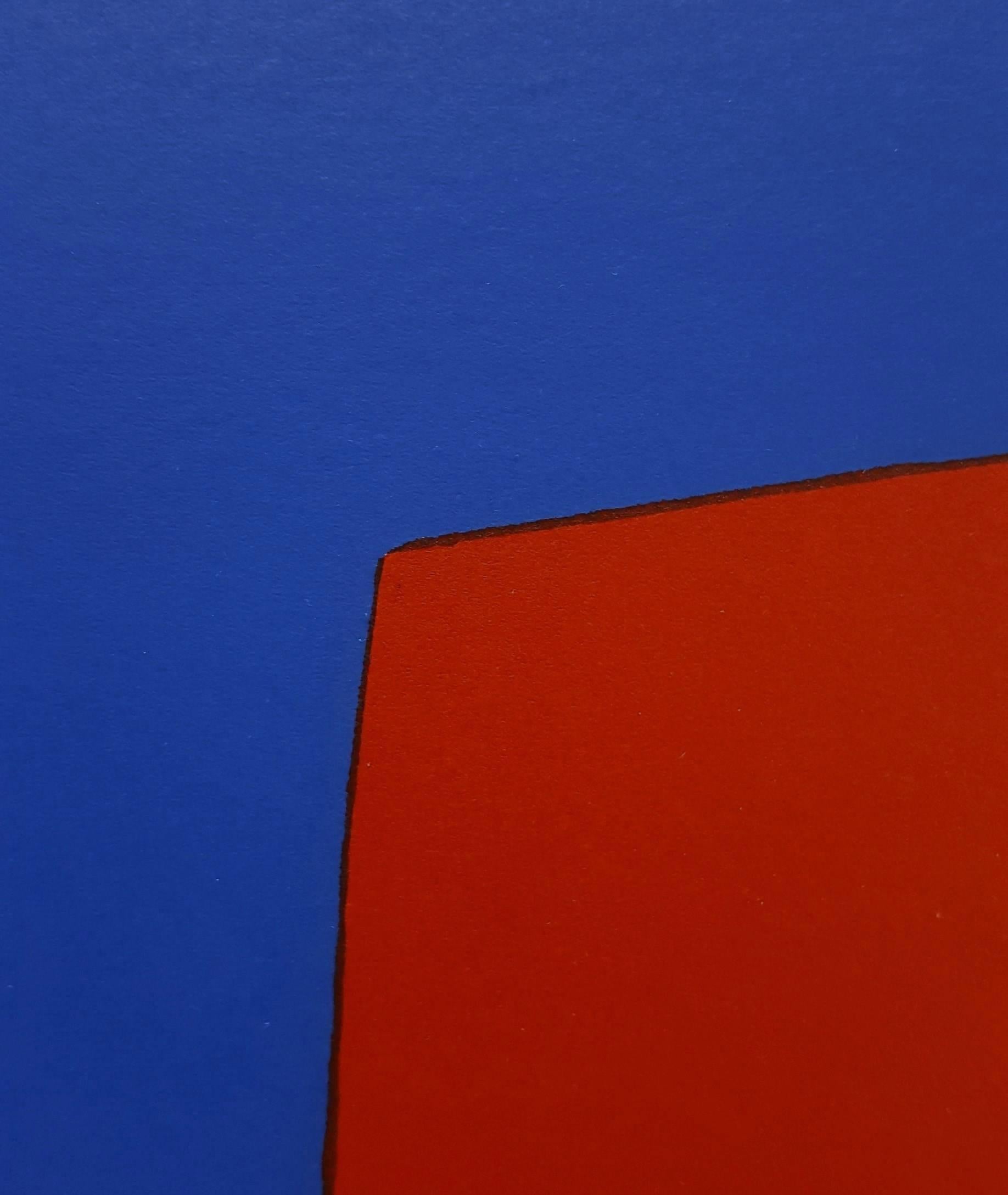 Dark Blue with Red (VI.7) - Gray Abstract Print by Ellsworth Kelly