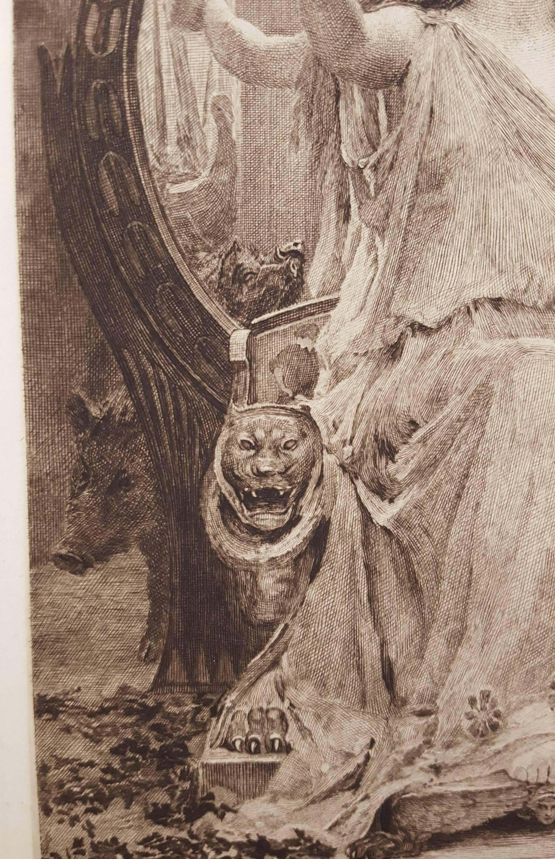 Circe (Offering the Cup to Ulysses) - Brown Figurative Print by James Dobie