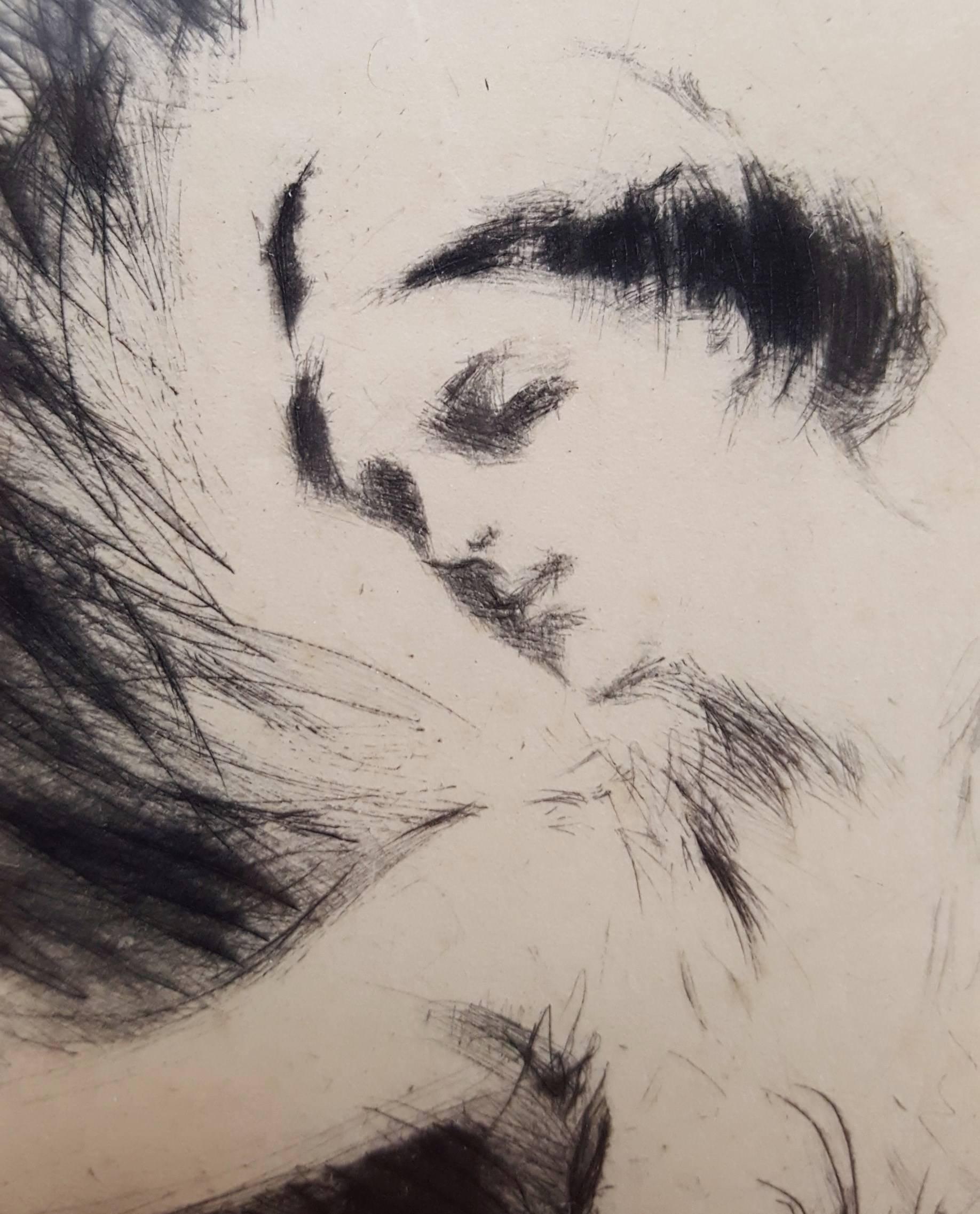 An original signed drypoint etching on cream Japan wove paper by American artist Troy Kinney (1871-1938) titled 