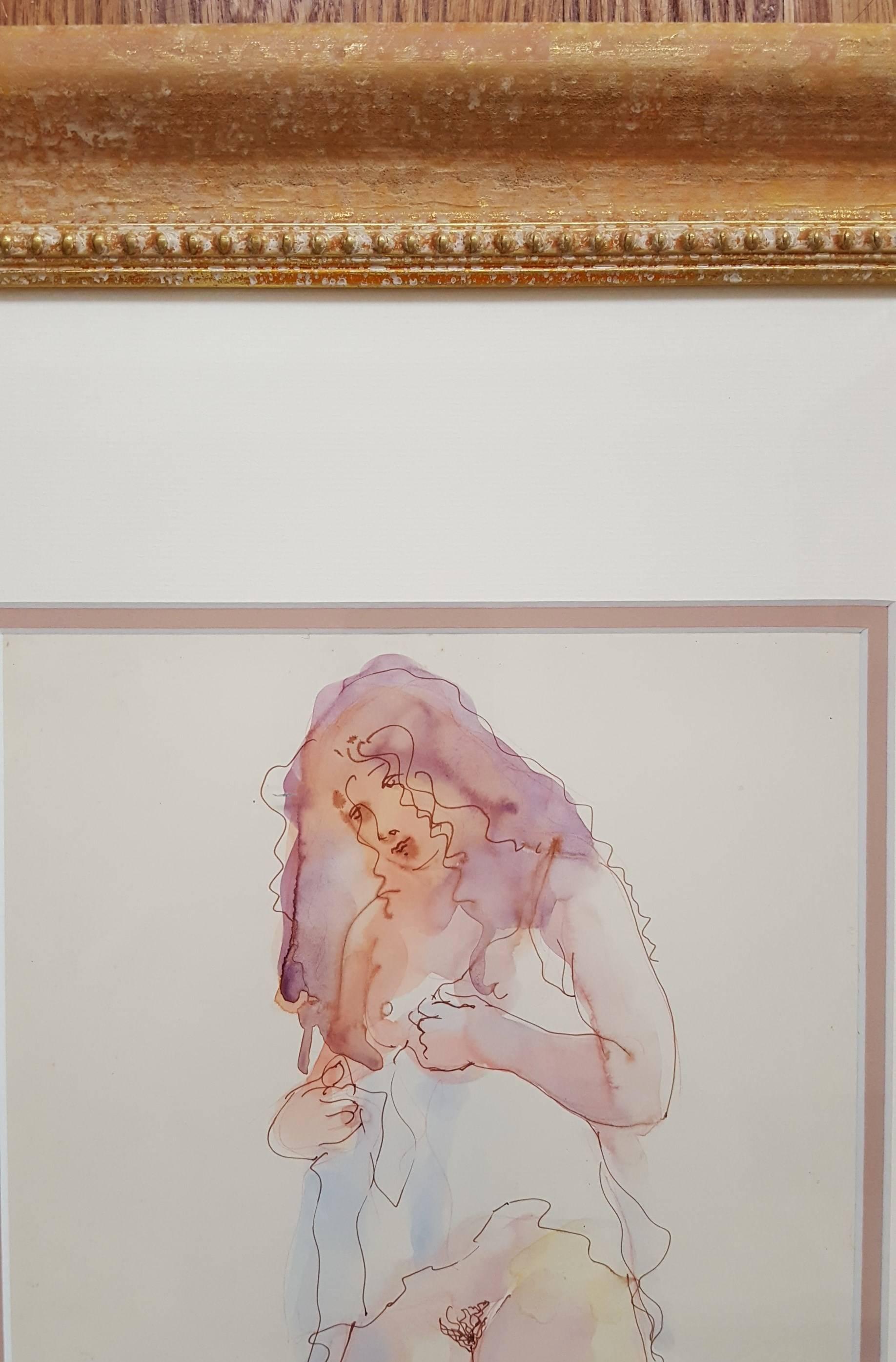 Nude in Negligee /// Contemporary Female Artist Watercolor Figurative Nude Lady For Sale 1