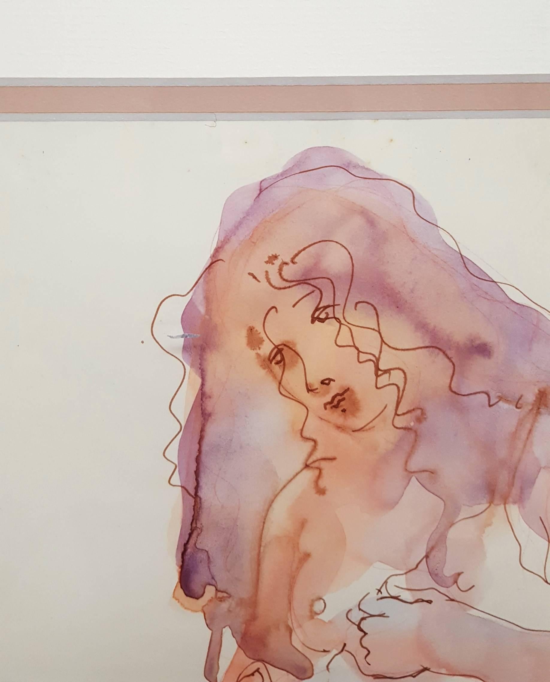 Nu en négligé /// Femme artiste contemporaine Aquarelle Figurative Nude Lady en vente 4