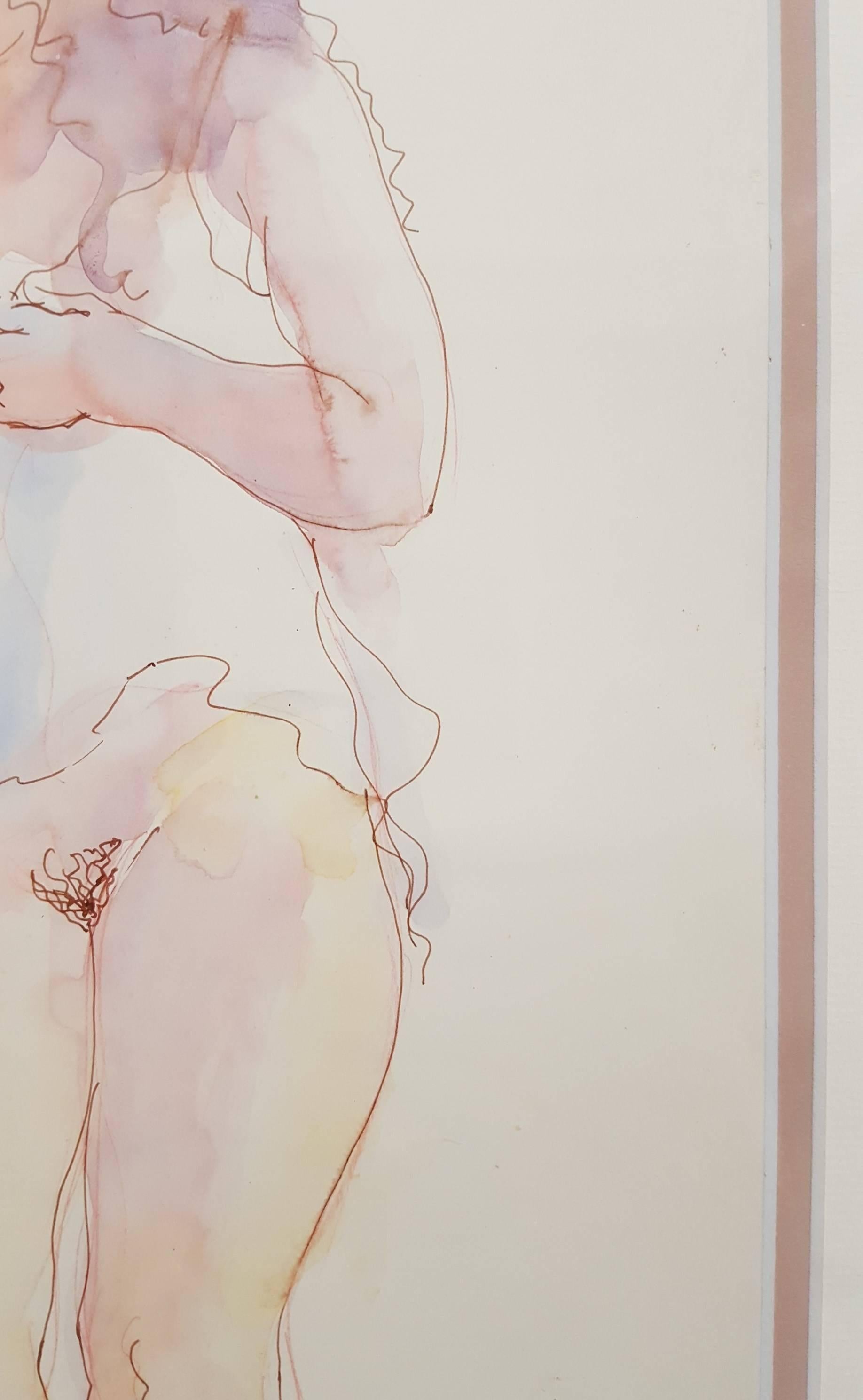 Nu en négligé /// Femme artiste contemporaine Aquarelle Figurative Nude Lady en vente 6