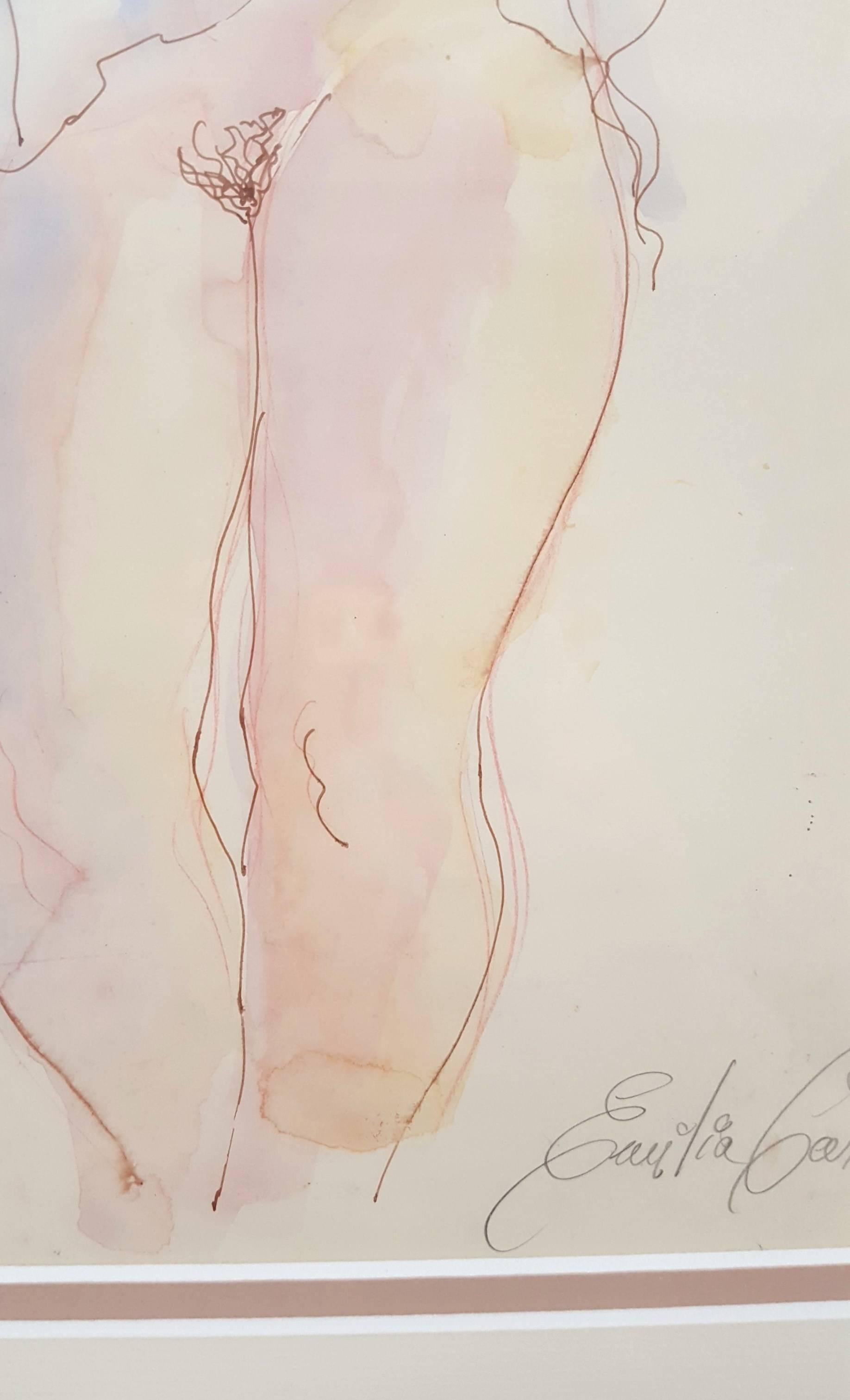 Nude in Negligee /// Contemporary Female Artist Watercolor Figurative Nude Lady For Sale 6