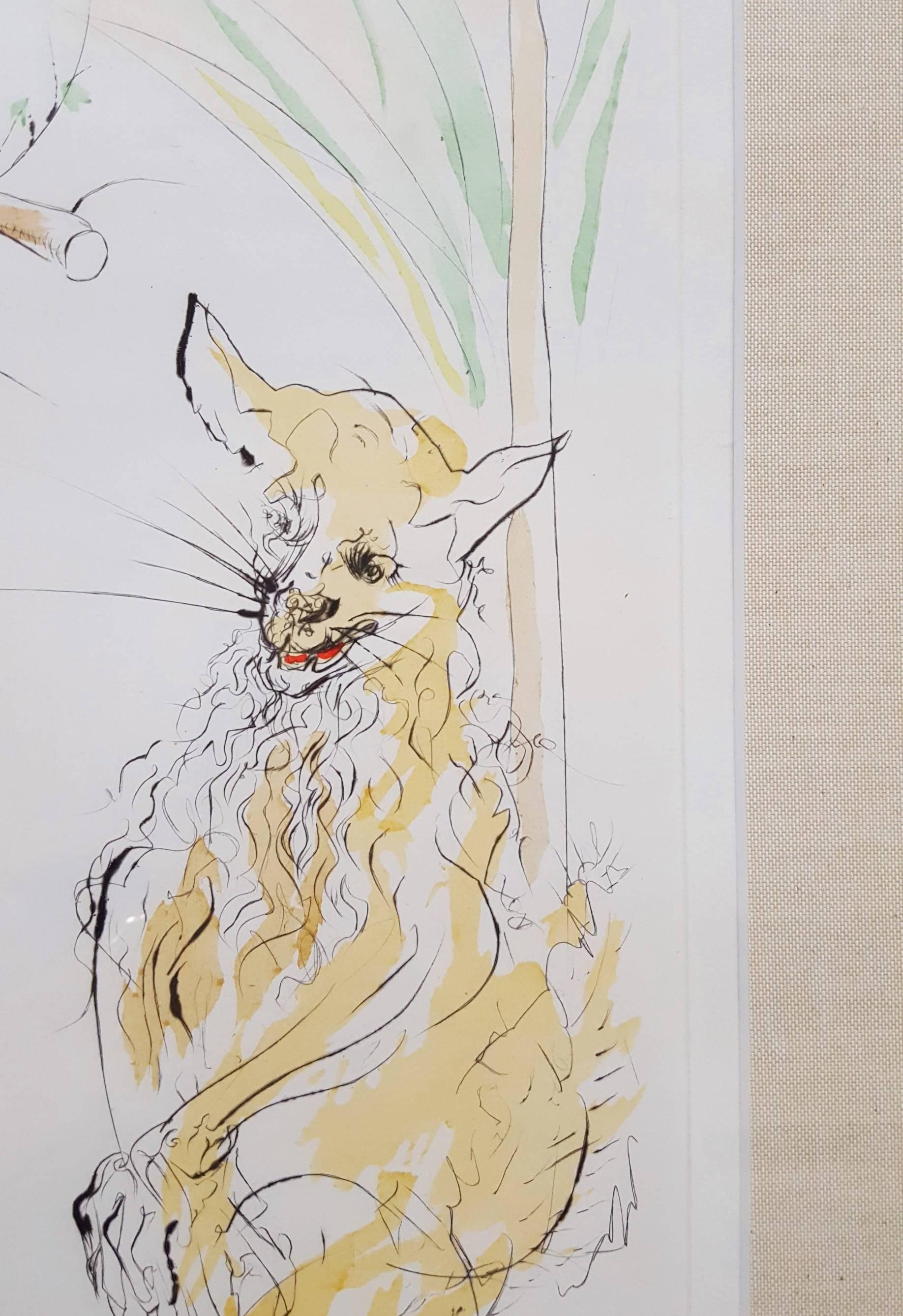 Le Corbeau et le Renard (The Raven and the Fox) - Beige Animal Print by Salvador Dalí