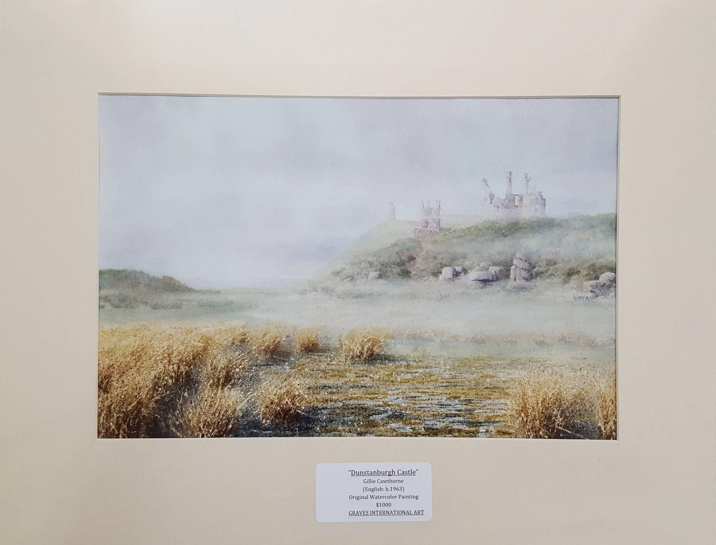 Château de Dustanburgh /// Aquarelle contemporaine Paysage anglais britannique Histoire - Art de Gillie Cawthorne