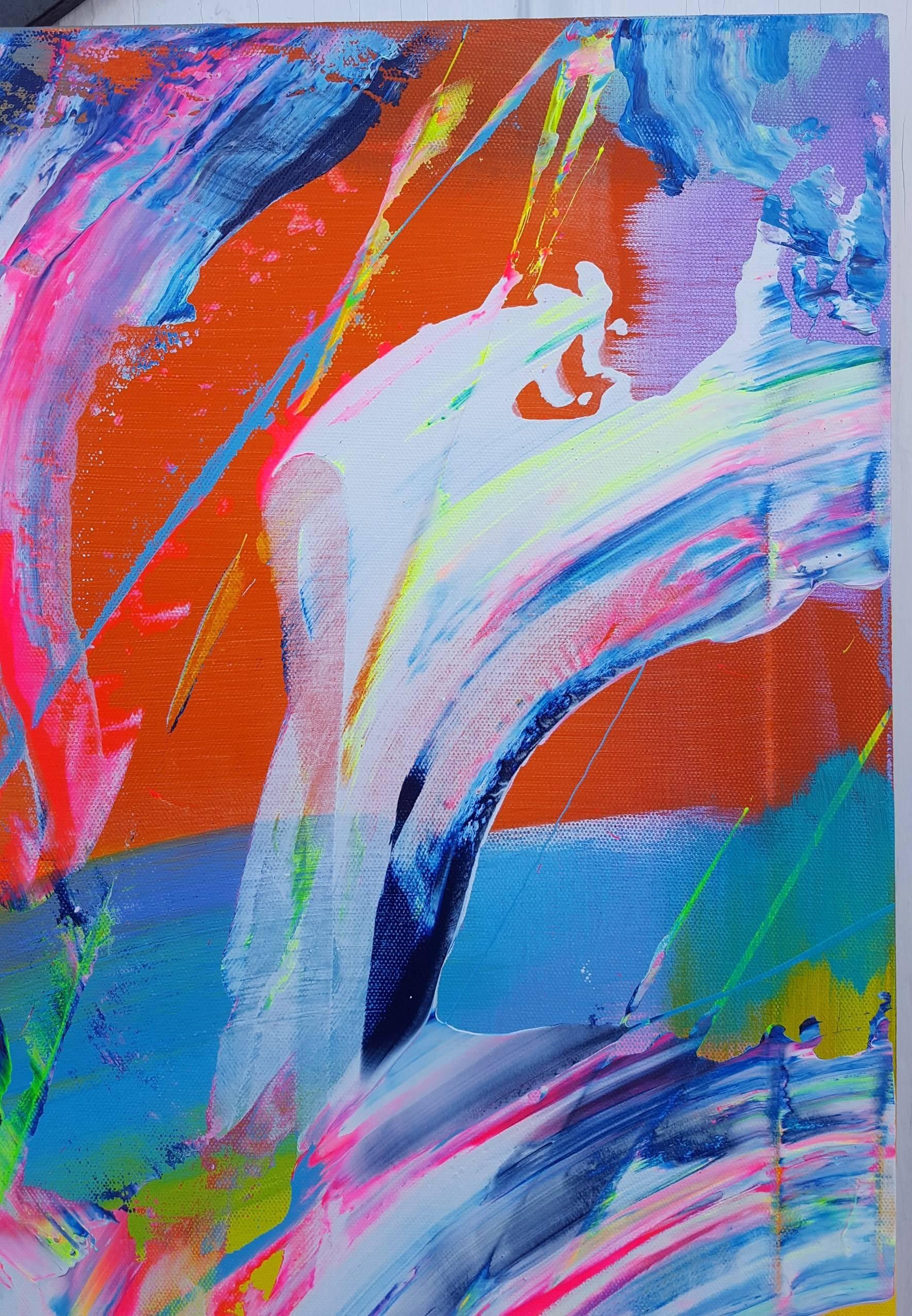 Waves at Sunset - Gray Abstract Painting by Jack Graves III