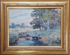 Children with Cows on English Farm Landscape