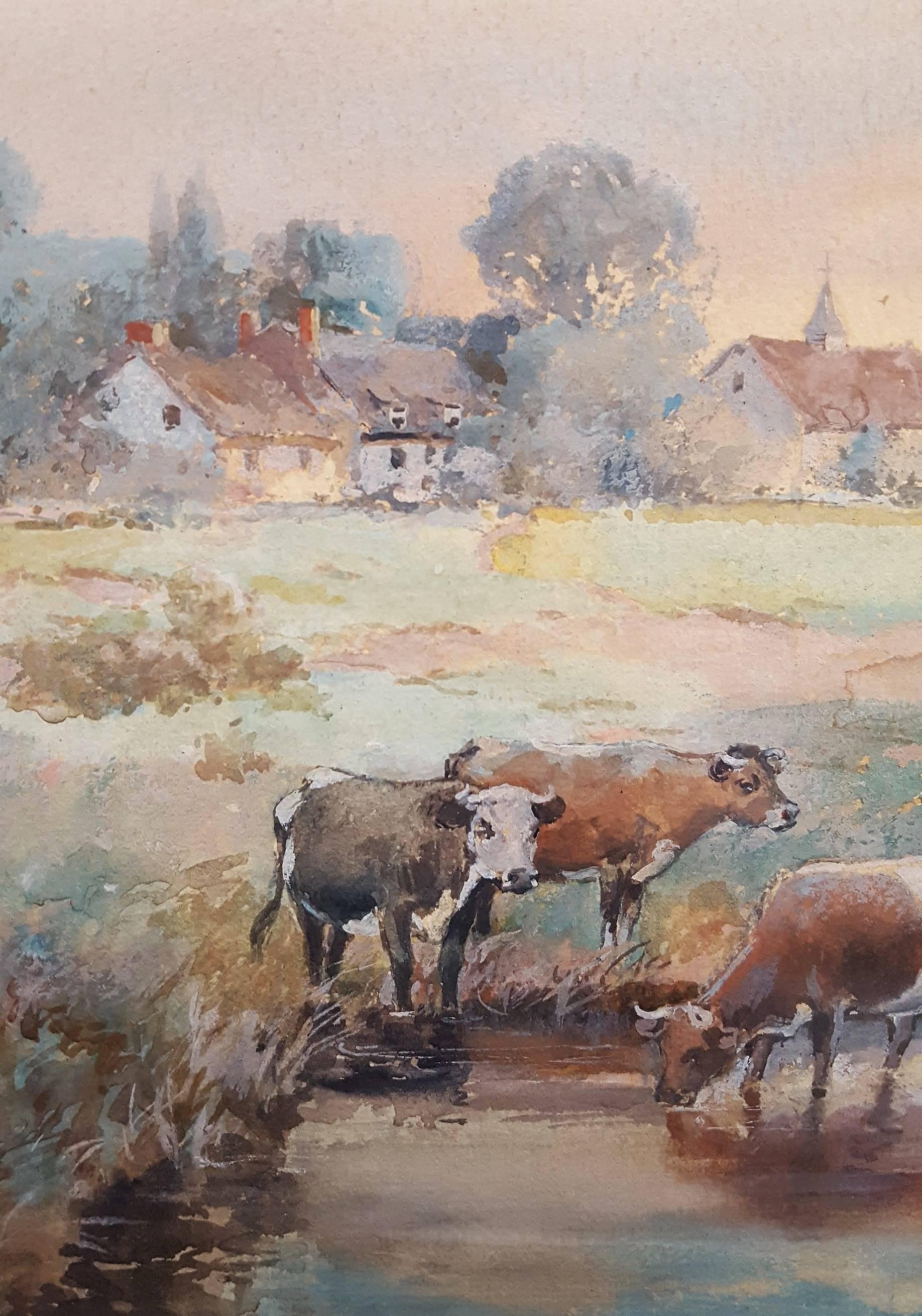 Children with Cows on English Farm Landscape 2
