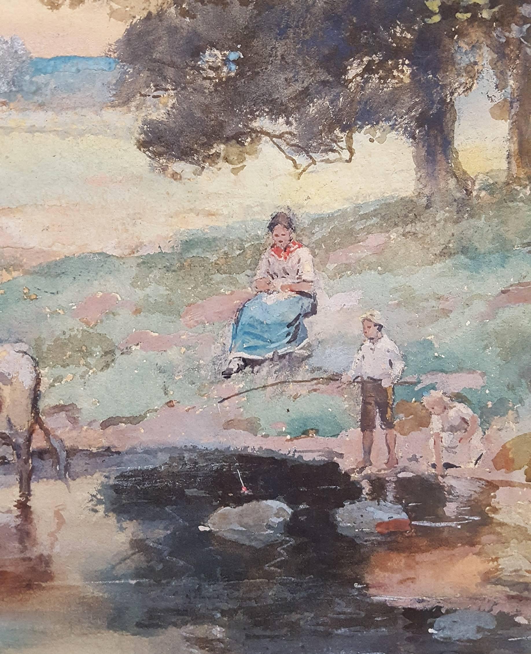 Children with Cows on English Farm Landscape 3