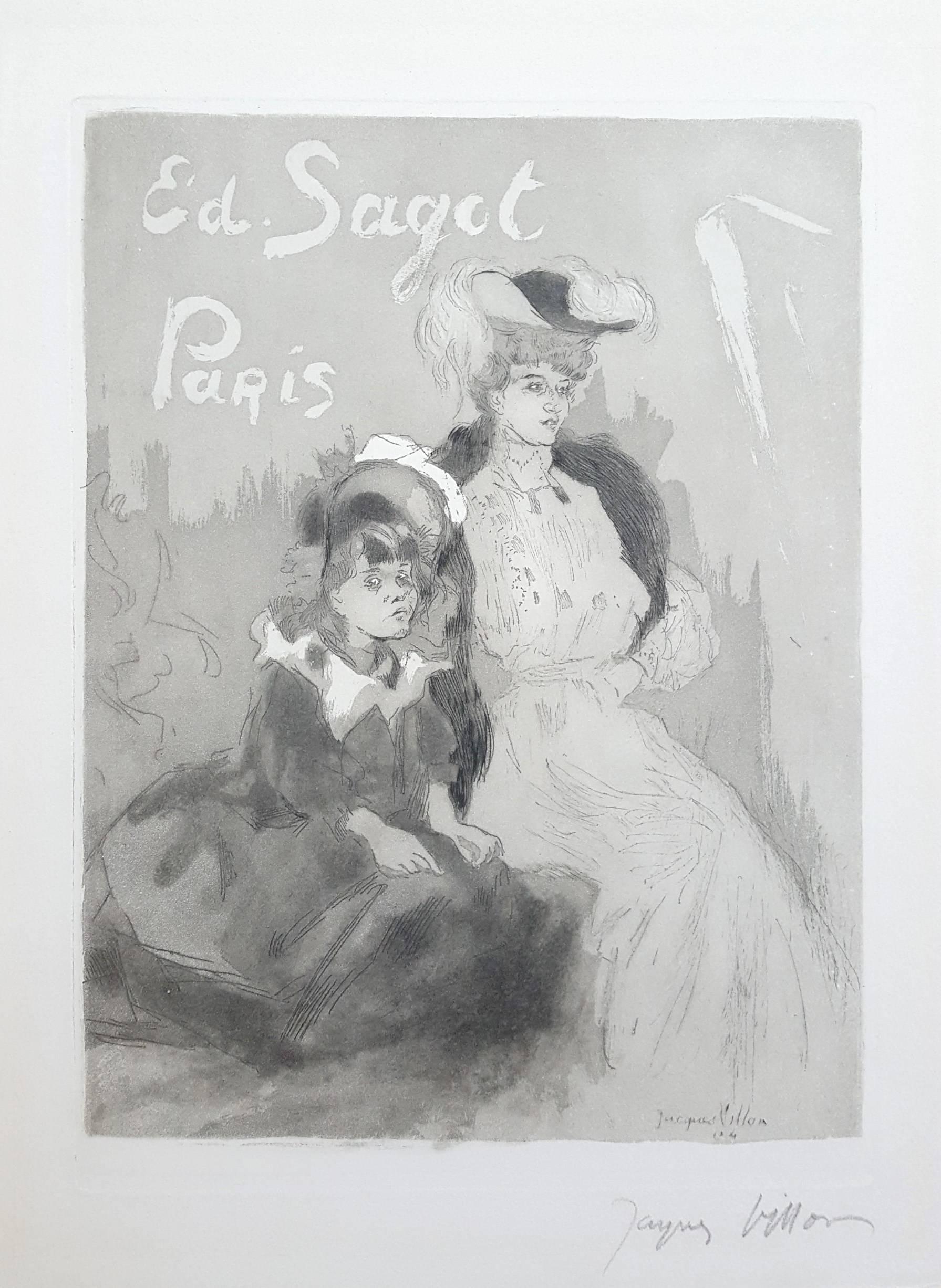 Carte Adresse Sagot Femme et Fillette - Print by Jacques Villon