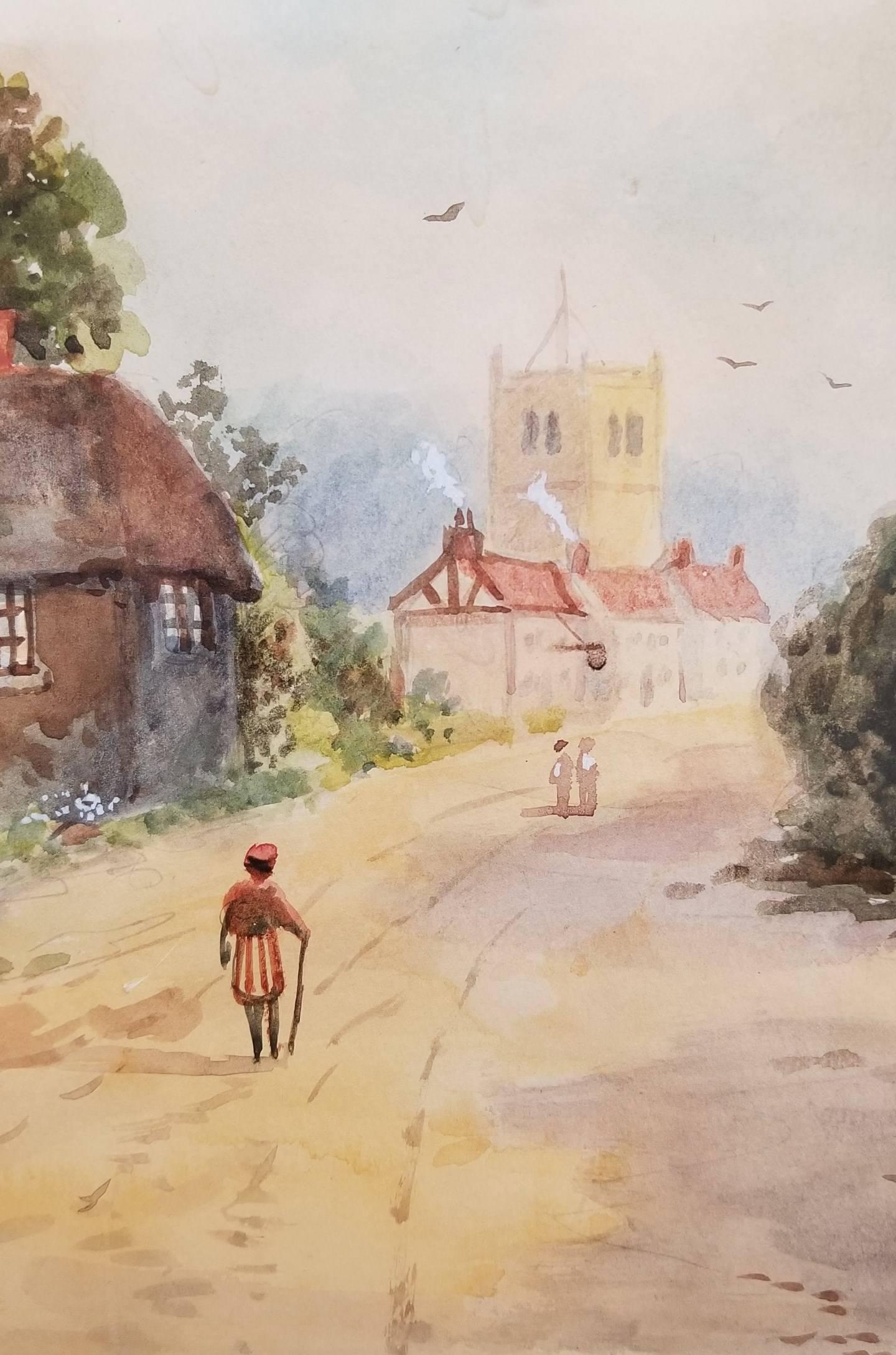 An original signed watercolor by English artist Alfred Durham titled 