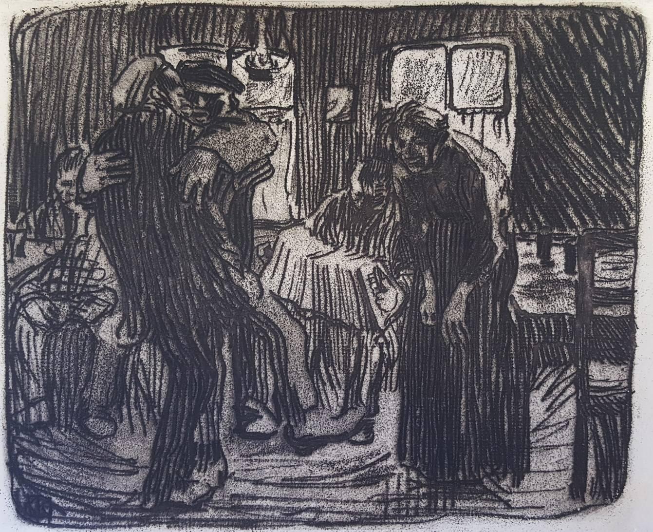 Käthe Kollwitz Figurative Print - Hambrgger Kniepe / Hamburg Tavern
