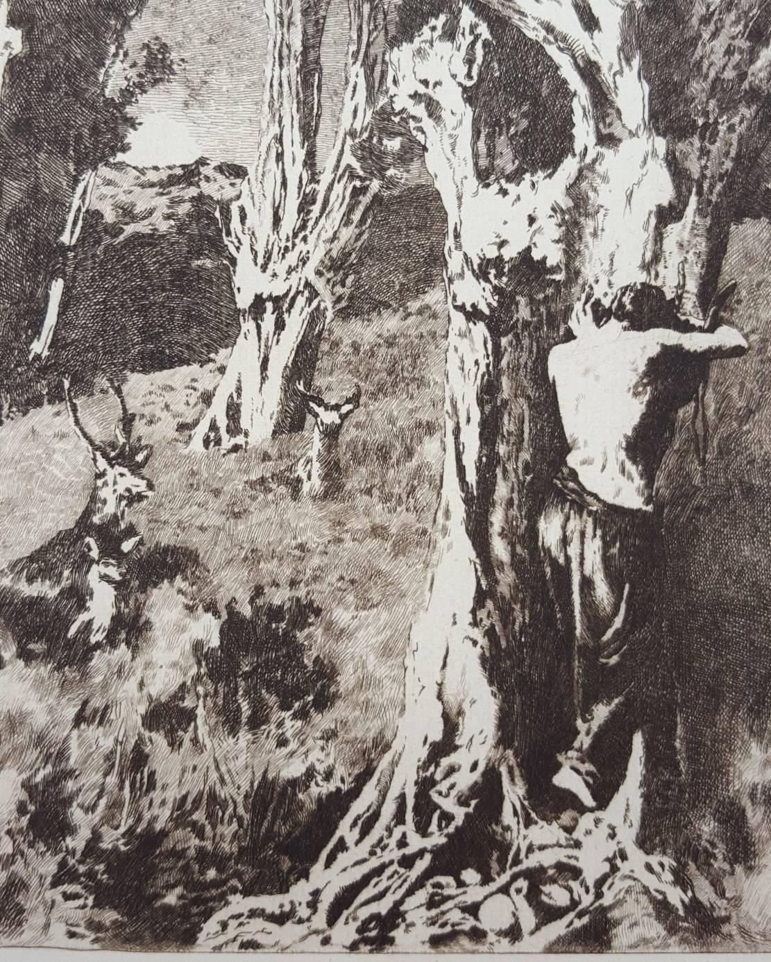 La Douleur d'Orphée (Der Schmerz des Orpheus) /// Französische Landschaft Hirschfrau Dame (Grau), Animal Print, von Cornelius Ary Renan