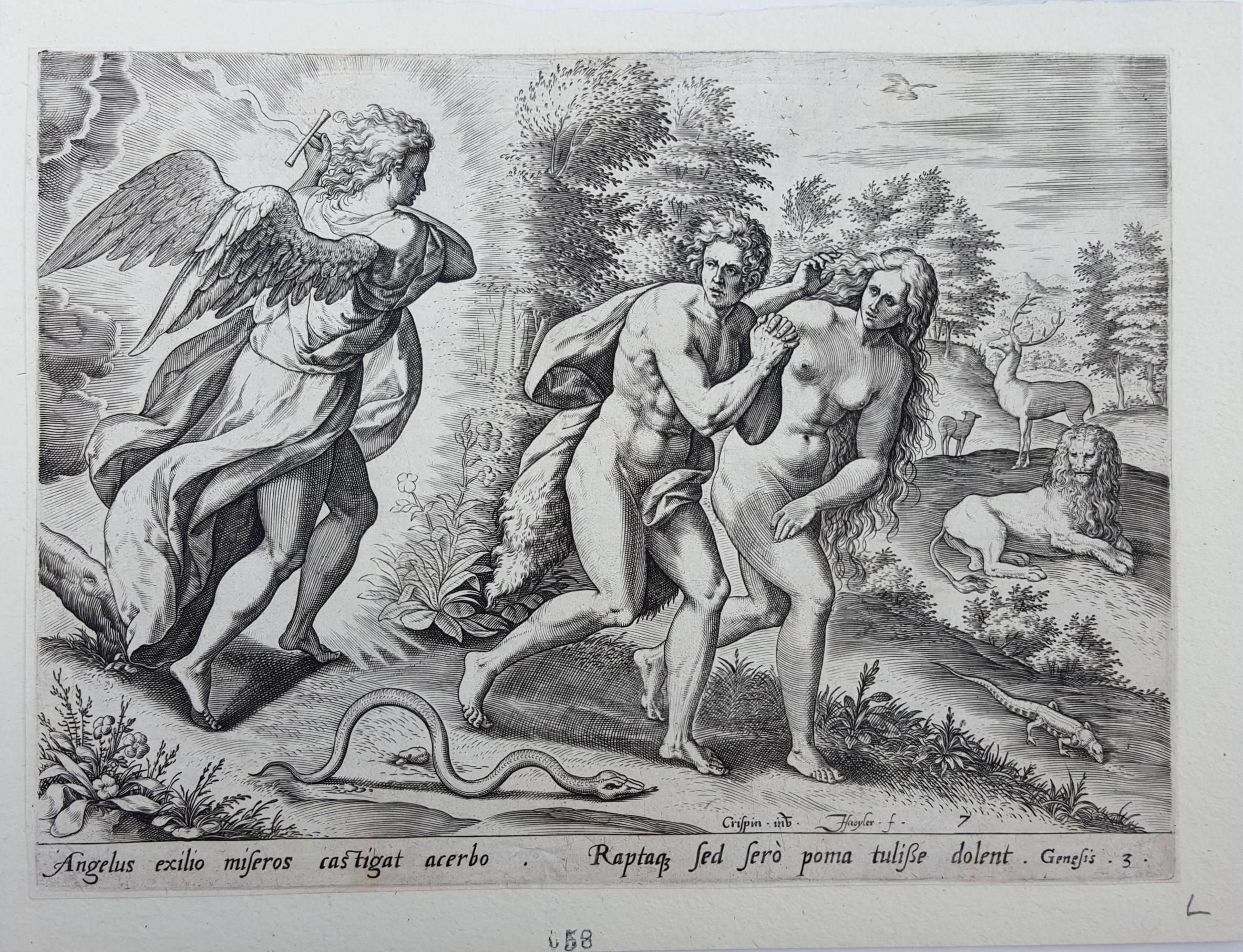Angelus exilo miseros castigat acerbo - Print by Johannes Sadeler I
