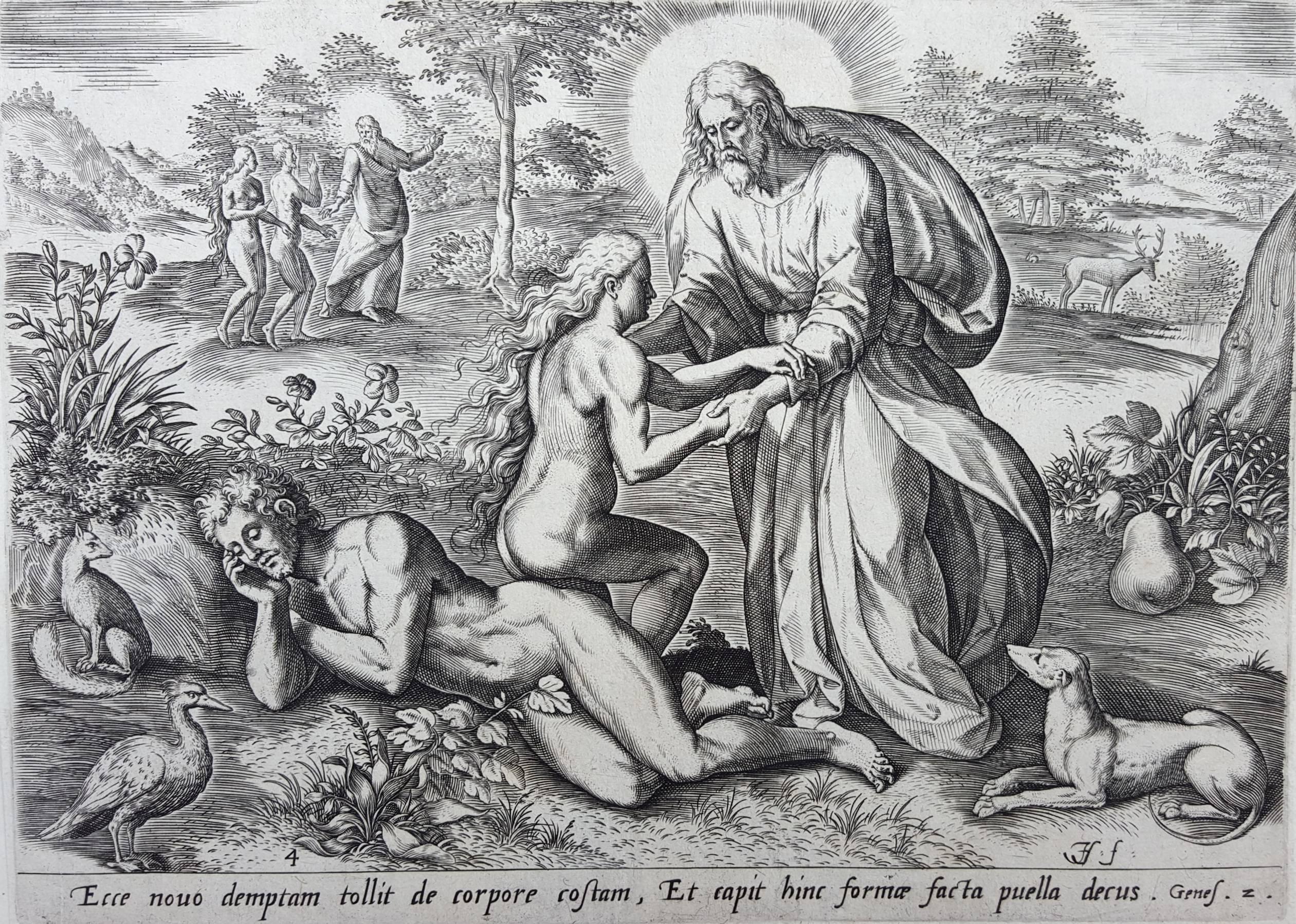 Johannes Sadeler I Figurative Print - Ecce nouo demptan tollit de corpore costam