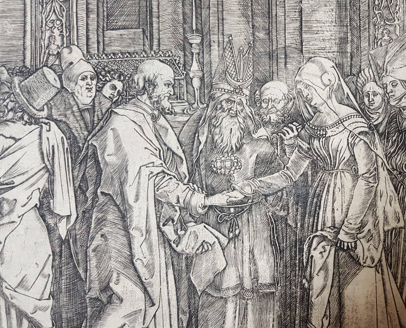 The Betrothal of the Virgin - Print by Marcantonio Raimondi